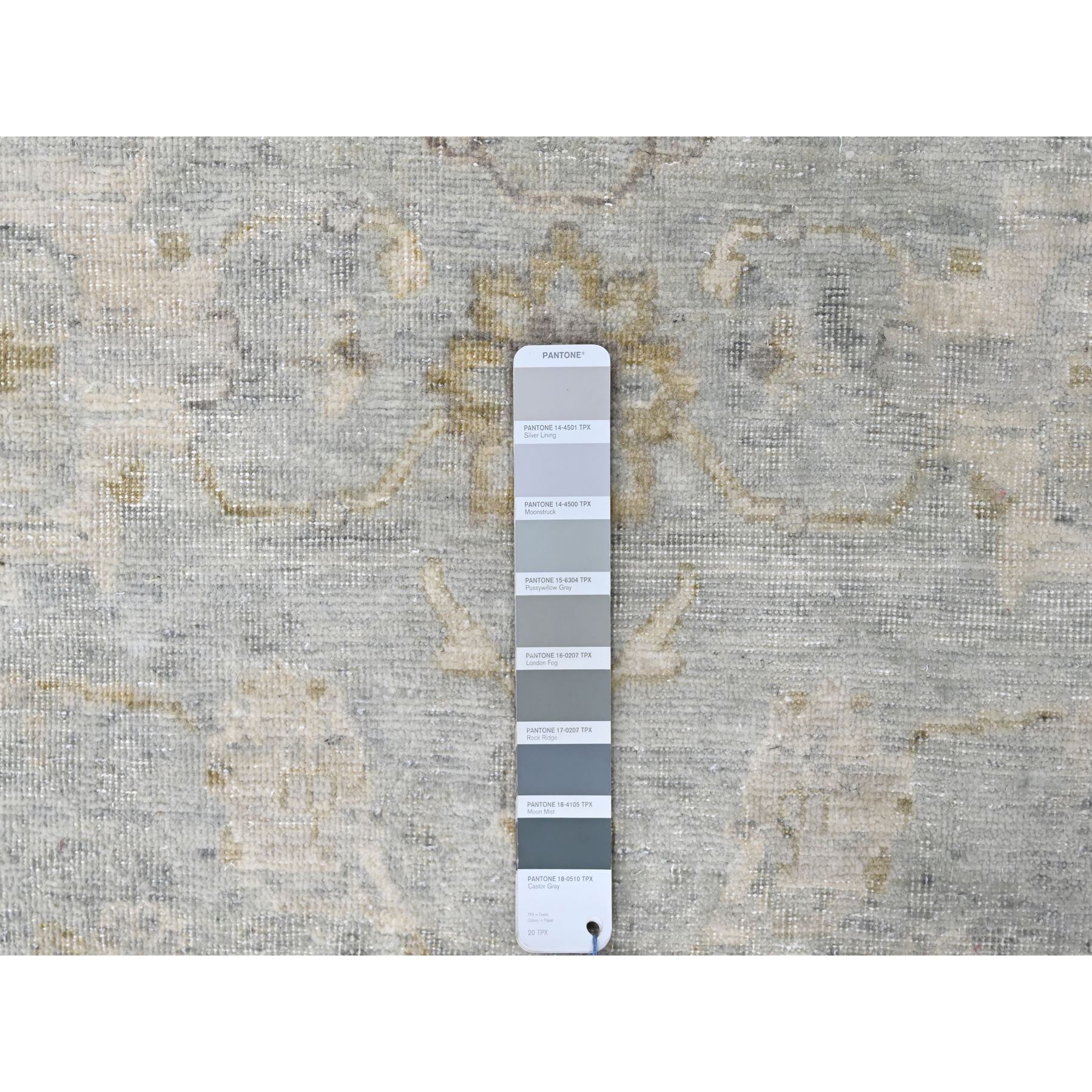 10'x13'10" Medium Gray, Distressed, Antiqued Persian with Ziegler Mahal Design, Oxidized, Zero Pile, Shaved Low, 100% Wool, Hand Knotted, Oriental Rug Sh10233