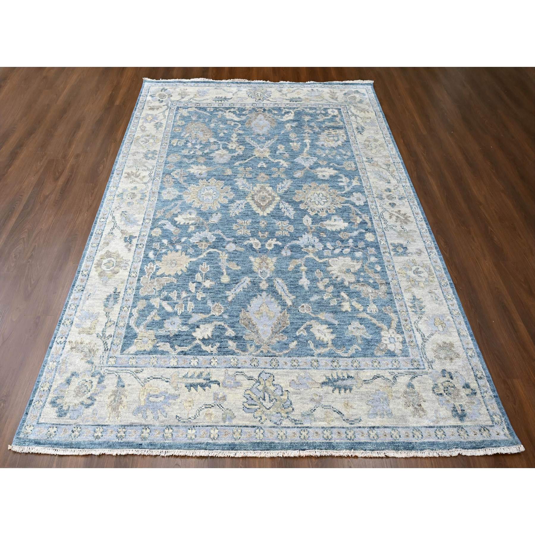 9'x12'1" Aegean Blue, Supple Collection, Oushak Design with All Over Leaf Pattern, Tone On Tone, Hand Knotted, Soft Wool, Plush and Lush, Oriental Rug Sh10234