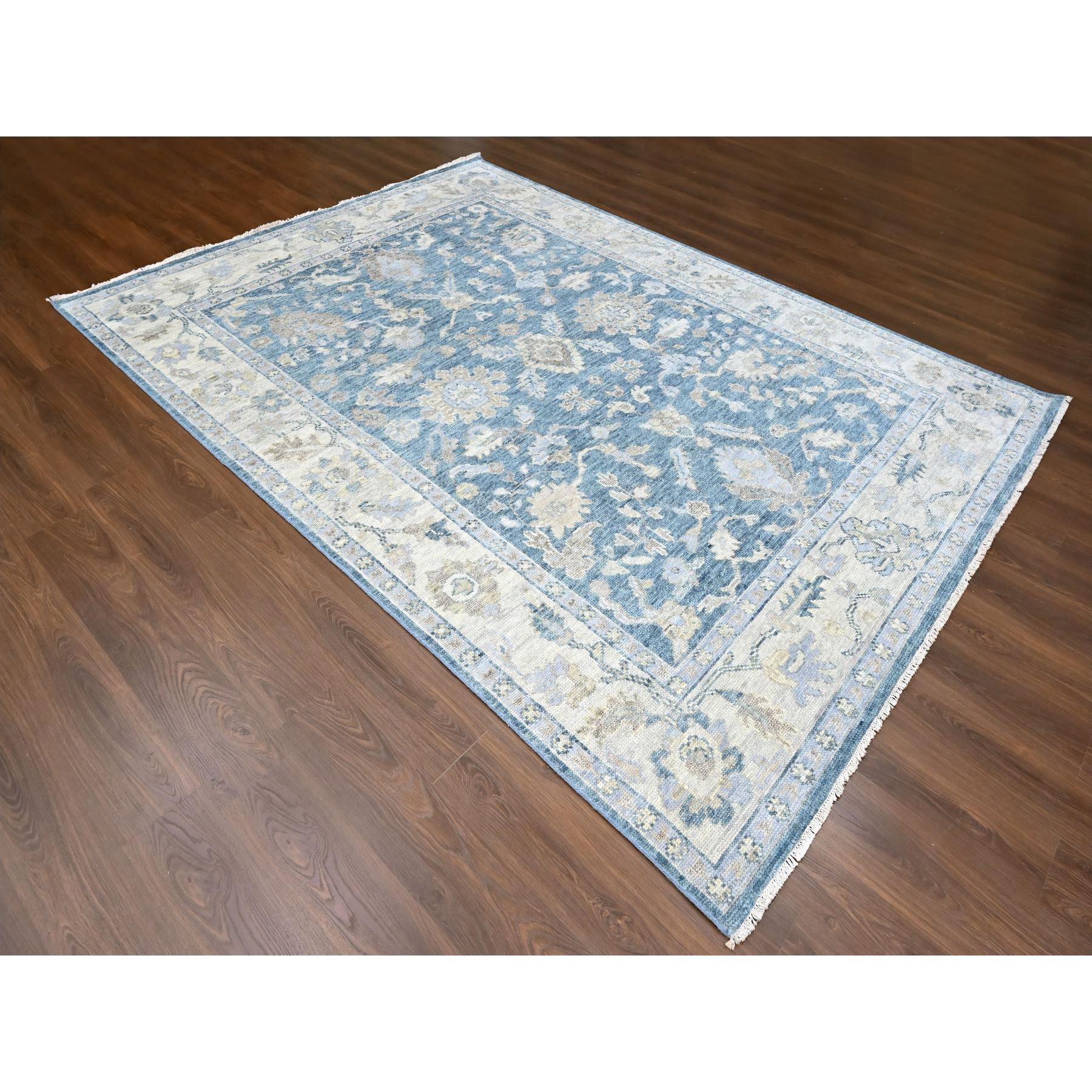 9'x12'1" Aegean Blue, Supple Collection, Oushak Design with All Over Leaf Pattern, Tone On Tone, Hand Knotted, Soft Wool, Plush and Lush, Oriental Rug Sh10234