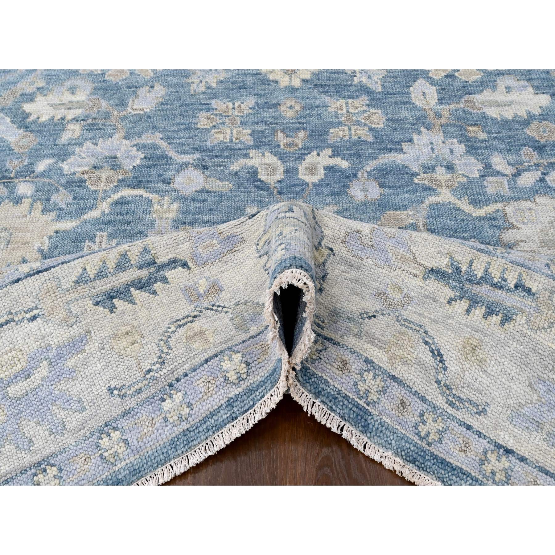 9'x12'1" Aegean Blue, Supple Collection, Oushak Design with All Over Leaf Pattern, Tone On Tone, Hand Knotted, Soft Wool, Plush and Lush, Oriental Rug Sh10234