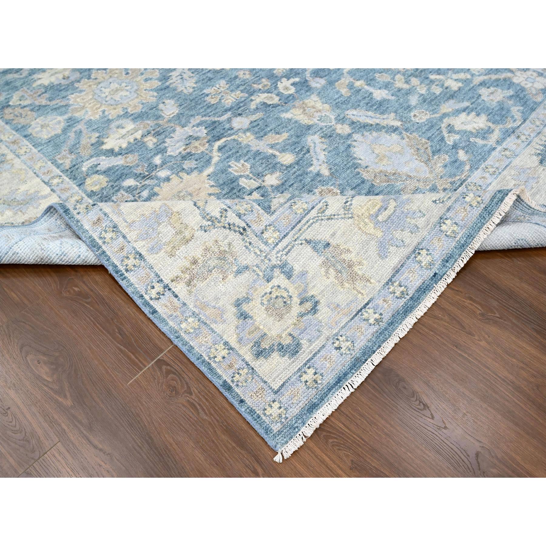 9'x12'1" Aegean Blue, Supple Collection, Oushak Design with All Over Leaf Pattern, Tone On Tone, Hand Knotted, Soft Wool, Plush and Lush, Oriental Rug Sh10234