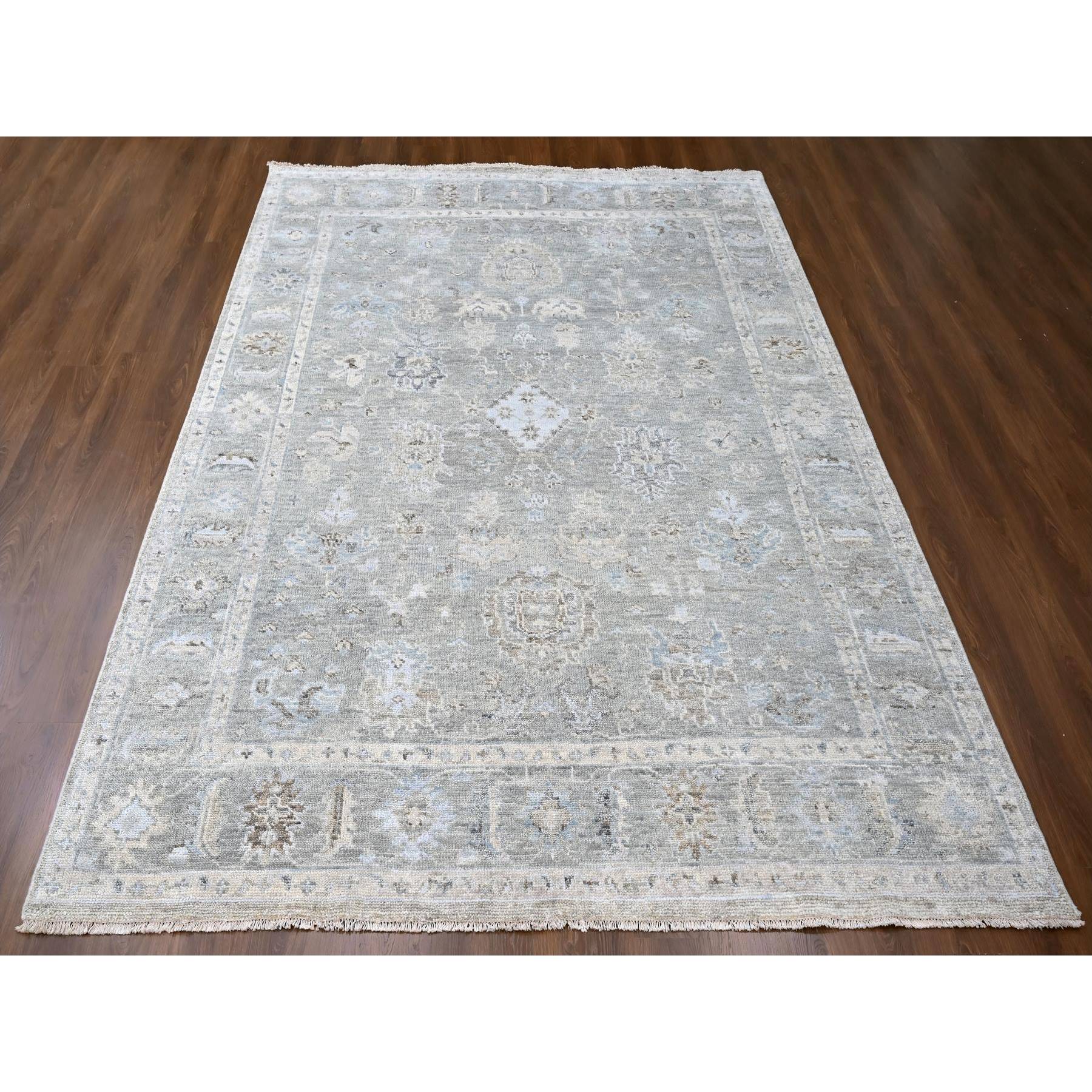 9'x12' Cloud Gray, Supple Collection, Oushak All Over Design, Soft Velvety Wool, Hand Knotted, Vegetable Dyes, Oriental Rug Sh10236