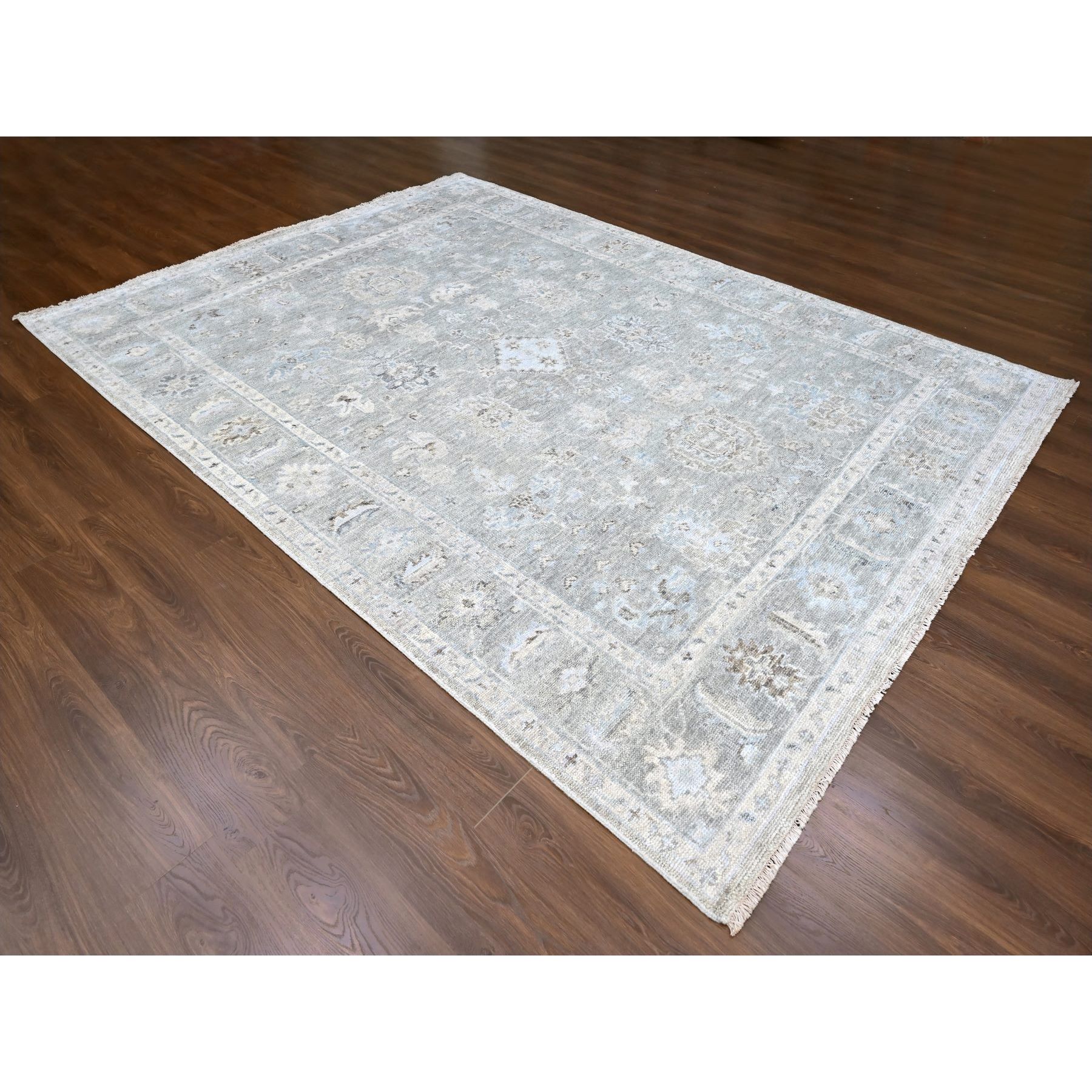 9'x12' Cloud Gray, Supple Collection, Oushak All Over Design, Soft Velvety Wool, Hand Knotted, Vegetable Dyes, Oriental Rug Sh10236