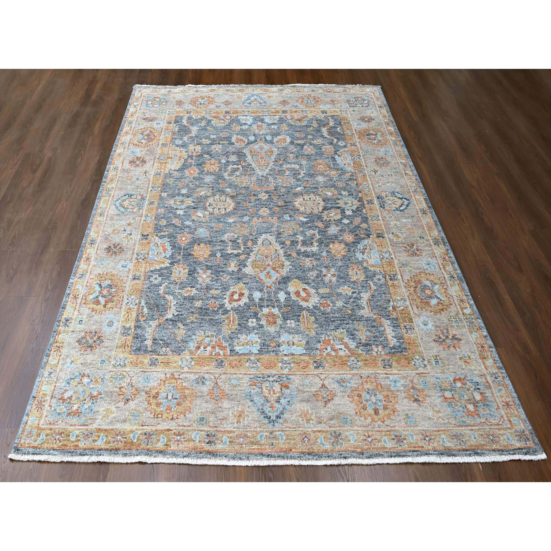 8'10"x12' Lead Gray, Supple Collection, Oushak Design, Hand Knotted, Lush and Plush, Pure Wool, Soft Pile, Tone On Tone, Veggie Dyes, Oriental Rug Sh10237