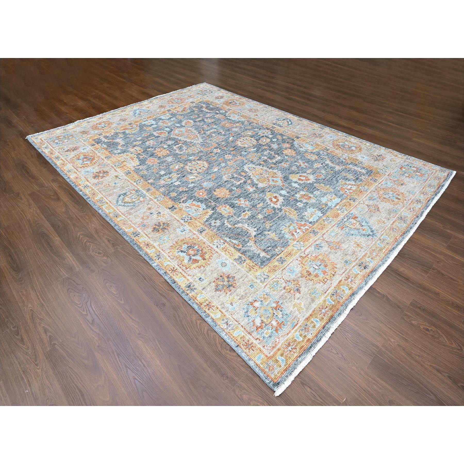 8'10"x12' Lead Gray, Supple Collection, Oushak Design, Hand Knotted, Lush and Plush, Pure Wool, Soft Pile, Tone On Tone, Veggie Dyes, Oriental Rug Sh10237