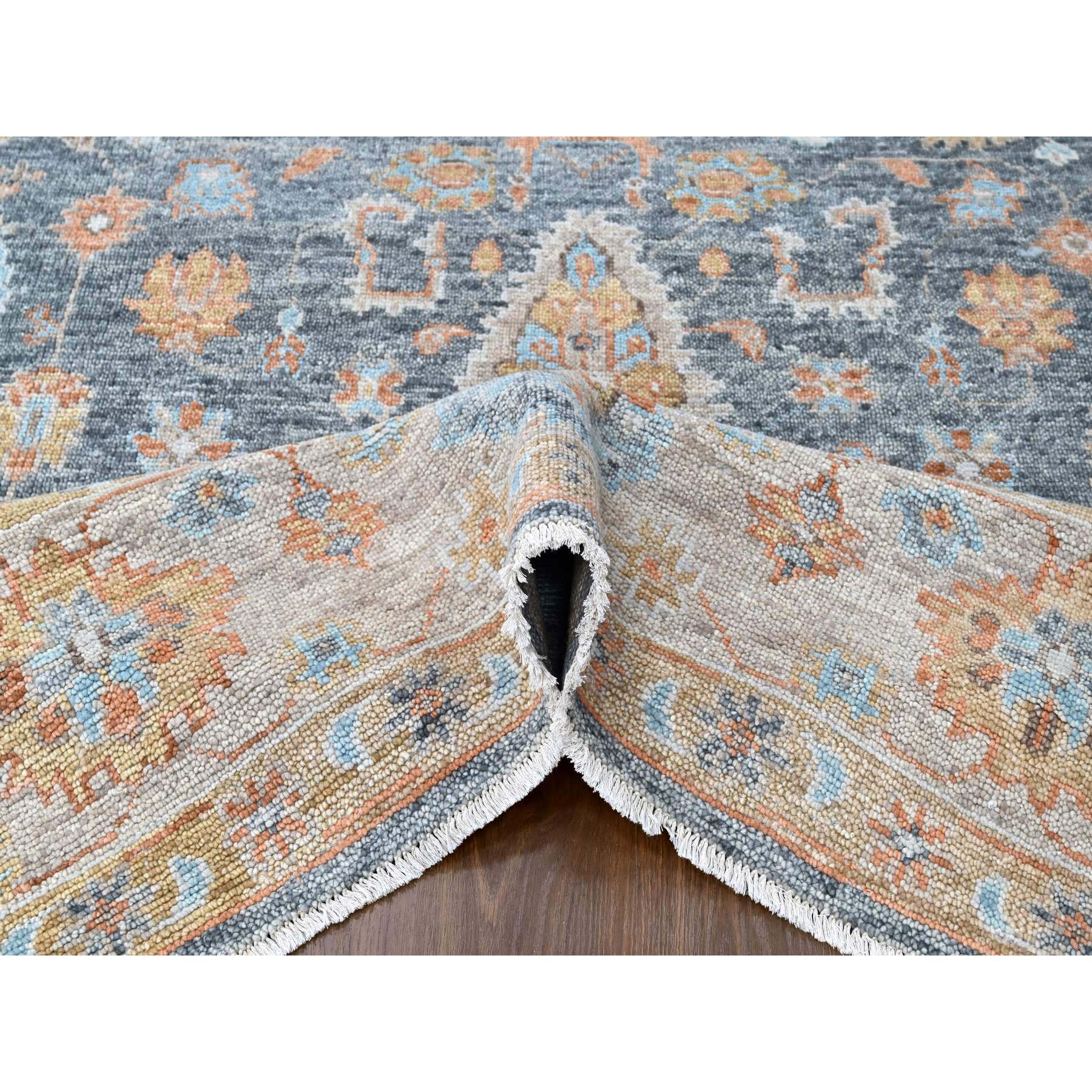 8'10"x12' Lead Gray, Supple Collection, Oushak Design, Hand Knotted, Lush and Plush, Pure Wool, Soft Pile, Tone On Tone, Veggie Dyes, Oriental Rug Sh10237