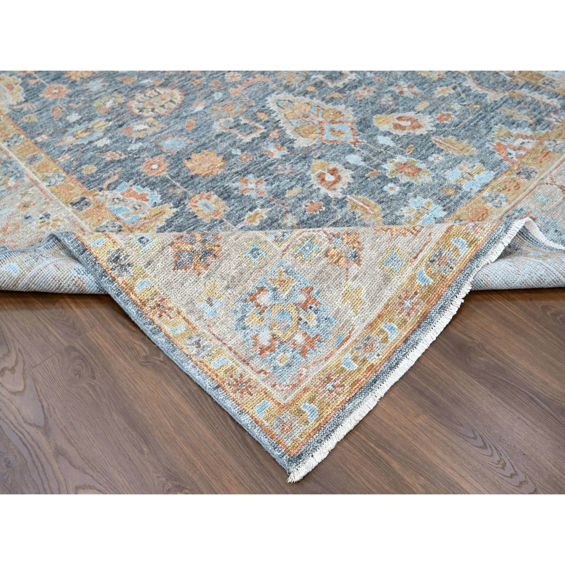 8'10"x12' Lead Gray, Supple Collection, Oushak Design, Hand Knotted, Lush and Plush, Pure Wool, Soft Pile, Tone On Tone, Veggie Dyes, Oriental Rug Sh10237