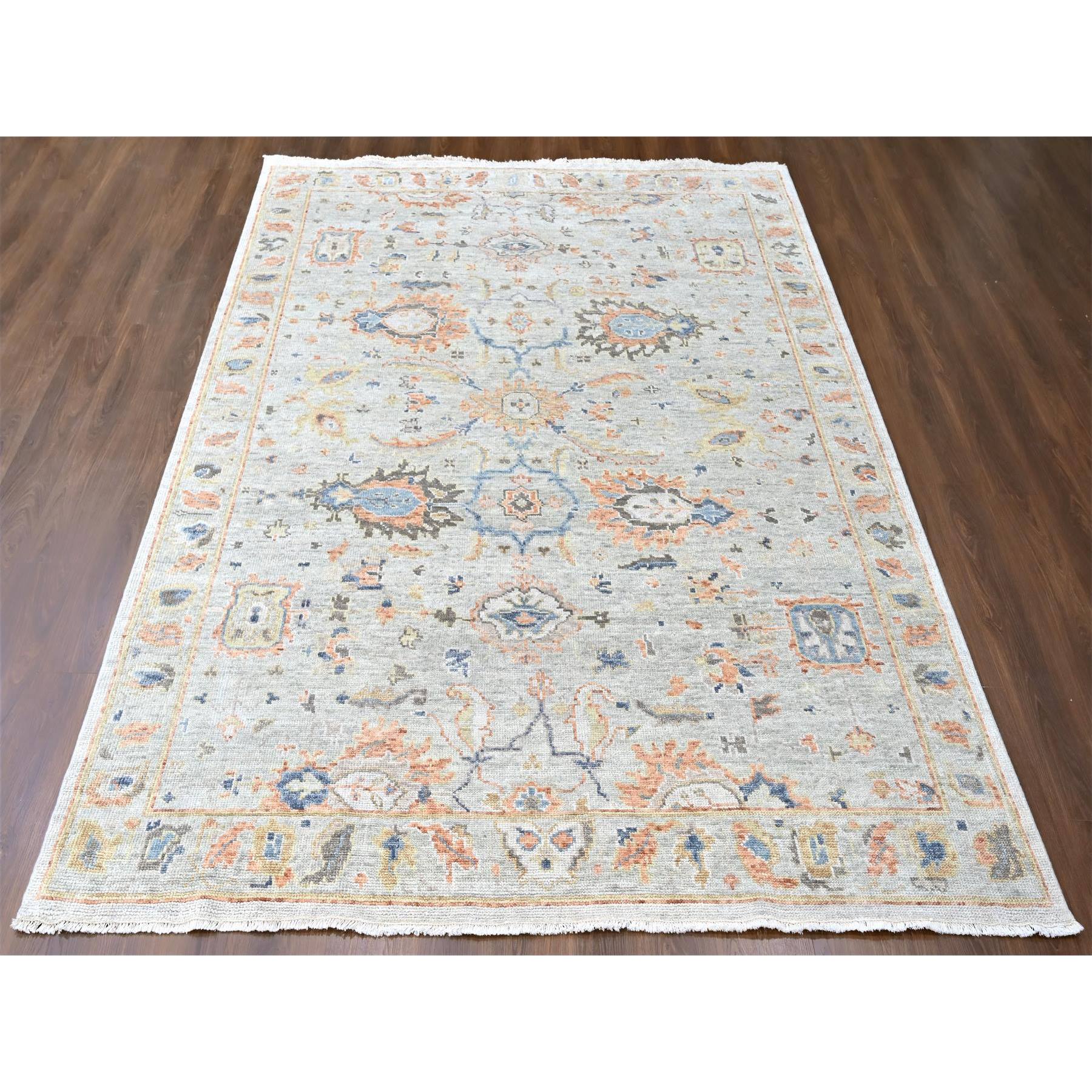 8'10"x11'10" Pastel Gray, Supple Collection, Oushak Design, Hand Knotted, Lush and Plush, Pure Wool, Soft Pile, Veggie Dyes, Oriental Rug Sh10238