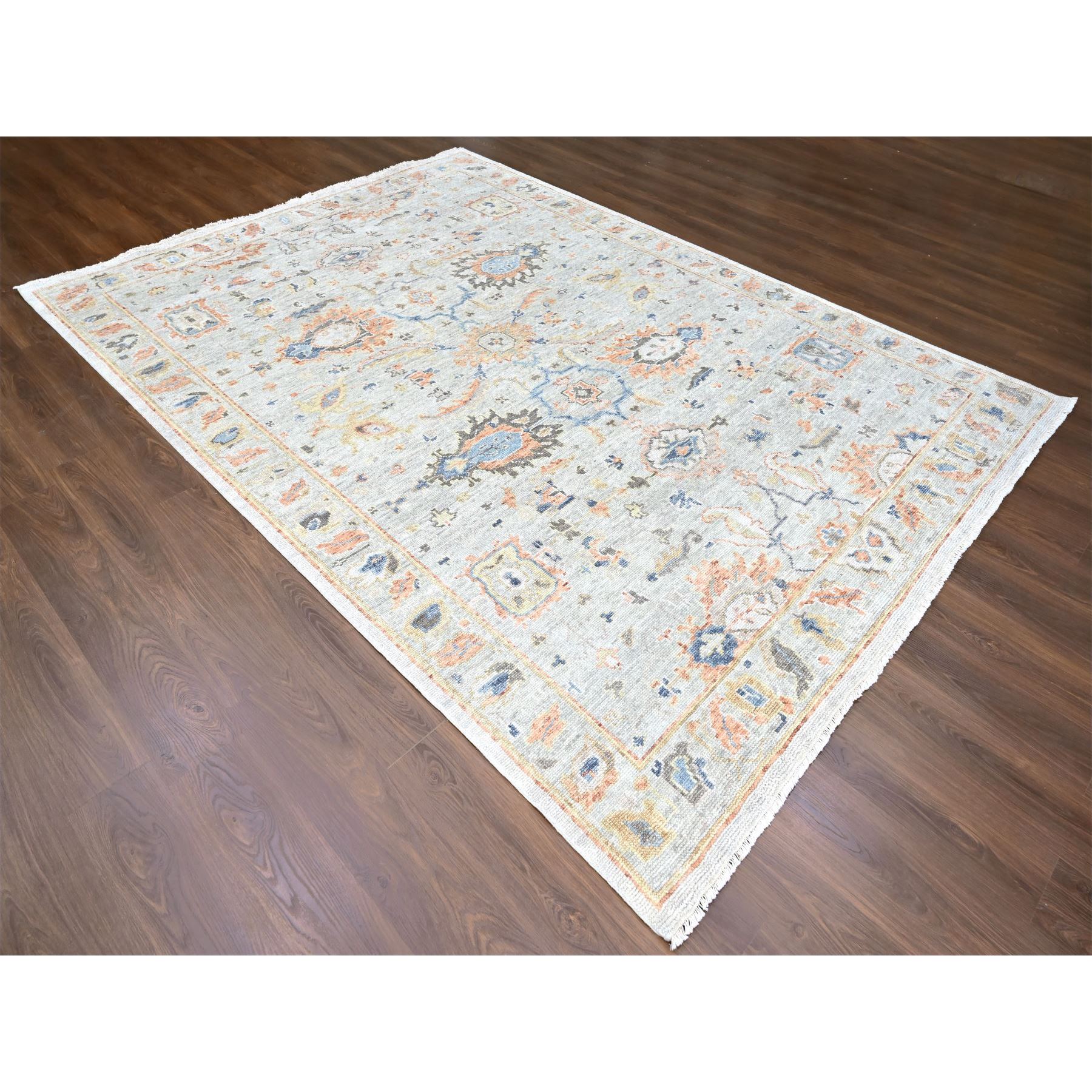 8'10"x11'10" Pastel Gray, Supple Collection, Oushak Design, Hand Knotted, Lush and Plush, Pure Wool, Soft Pile, Veggie Dyes, Oriental Rug Sh10238