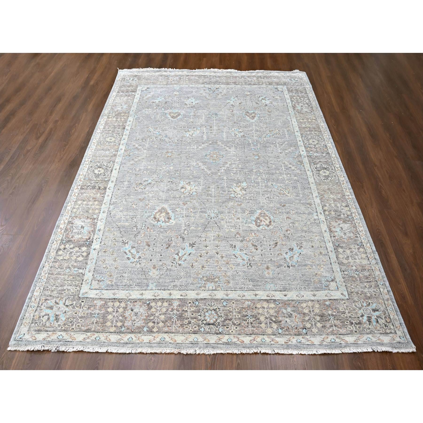 9'x12'1" Medium Gray, Tone On Tone, Oushak Design, Hand Knotted, Lush and Plush, Supple Collection, All Wool, Soft Pile, Natural Dyes, Oriental Rug Sh10239