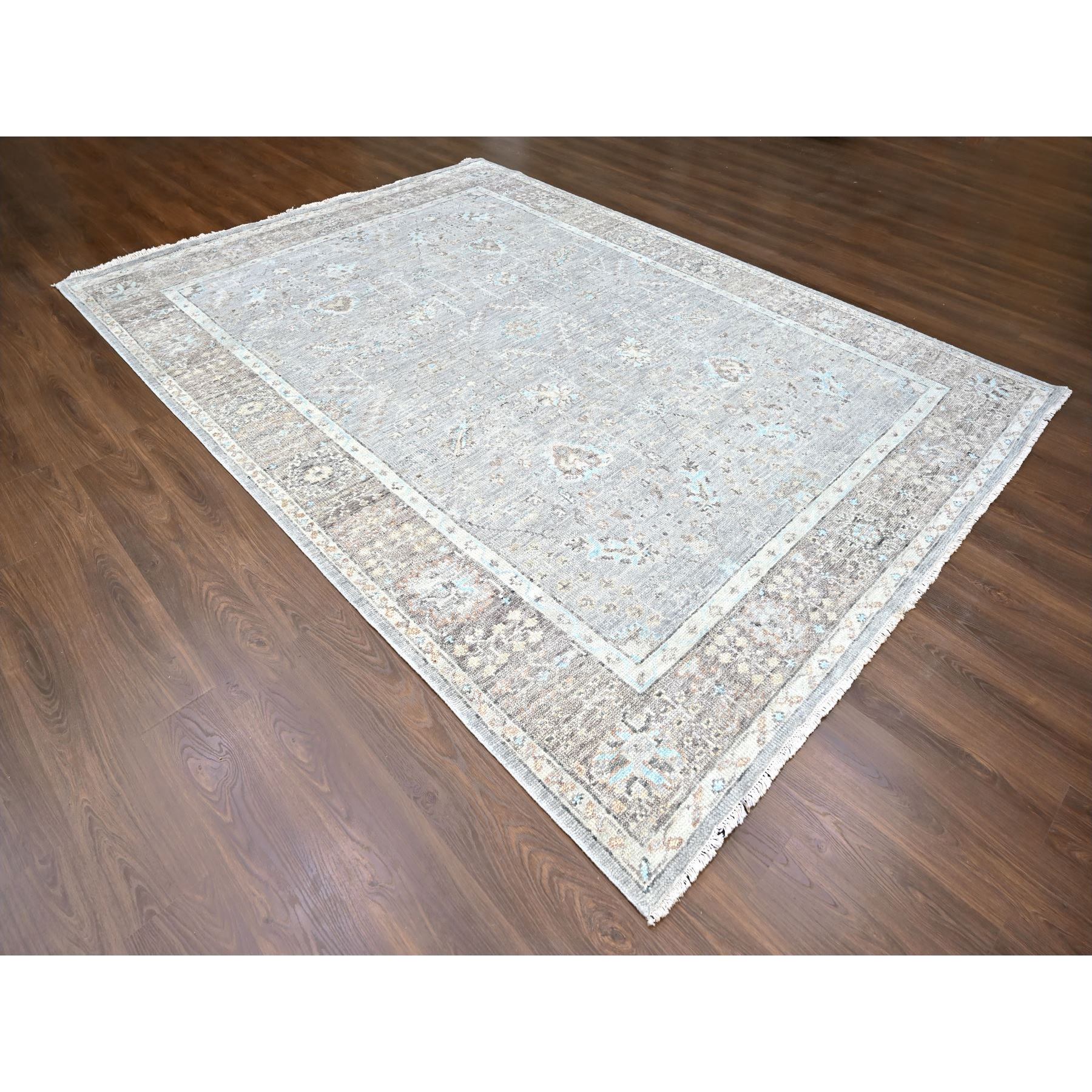 9'x12'1" Medium Gray, Tone On Tone, Oushak Design, Hand Knotted, Lush and Plush, Supple Collection, All Wool, Soft Pile, Natural Dyes, Oriental Rug Sh10239