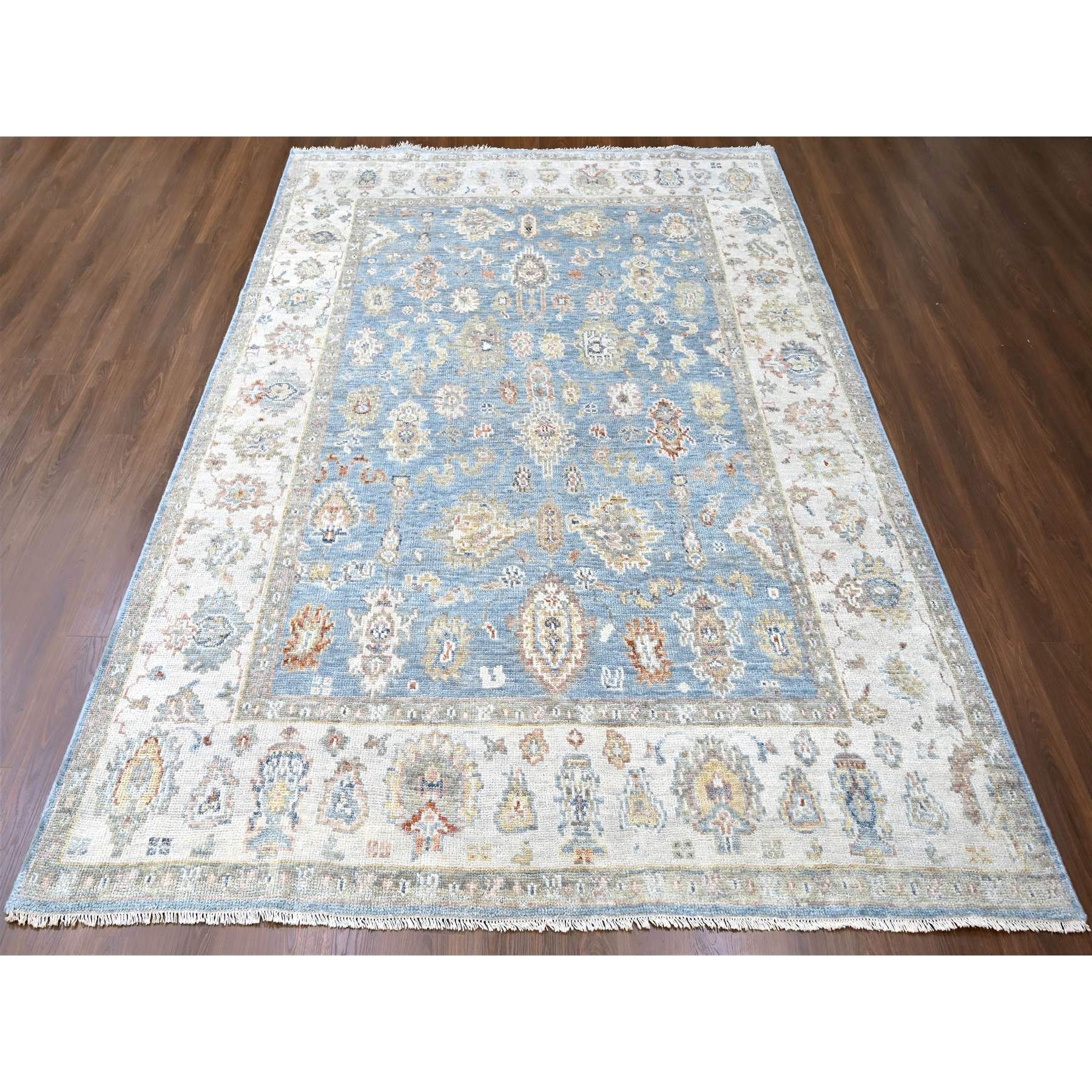 9'2"x11'10" Blue-Gray, Supple Collection, Tone On Tone, Hand Knotted, Soft Velvety Wool, Plush and Lush, Oushak Design, Oriental Rug Sh10241