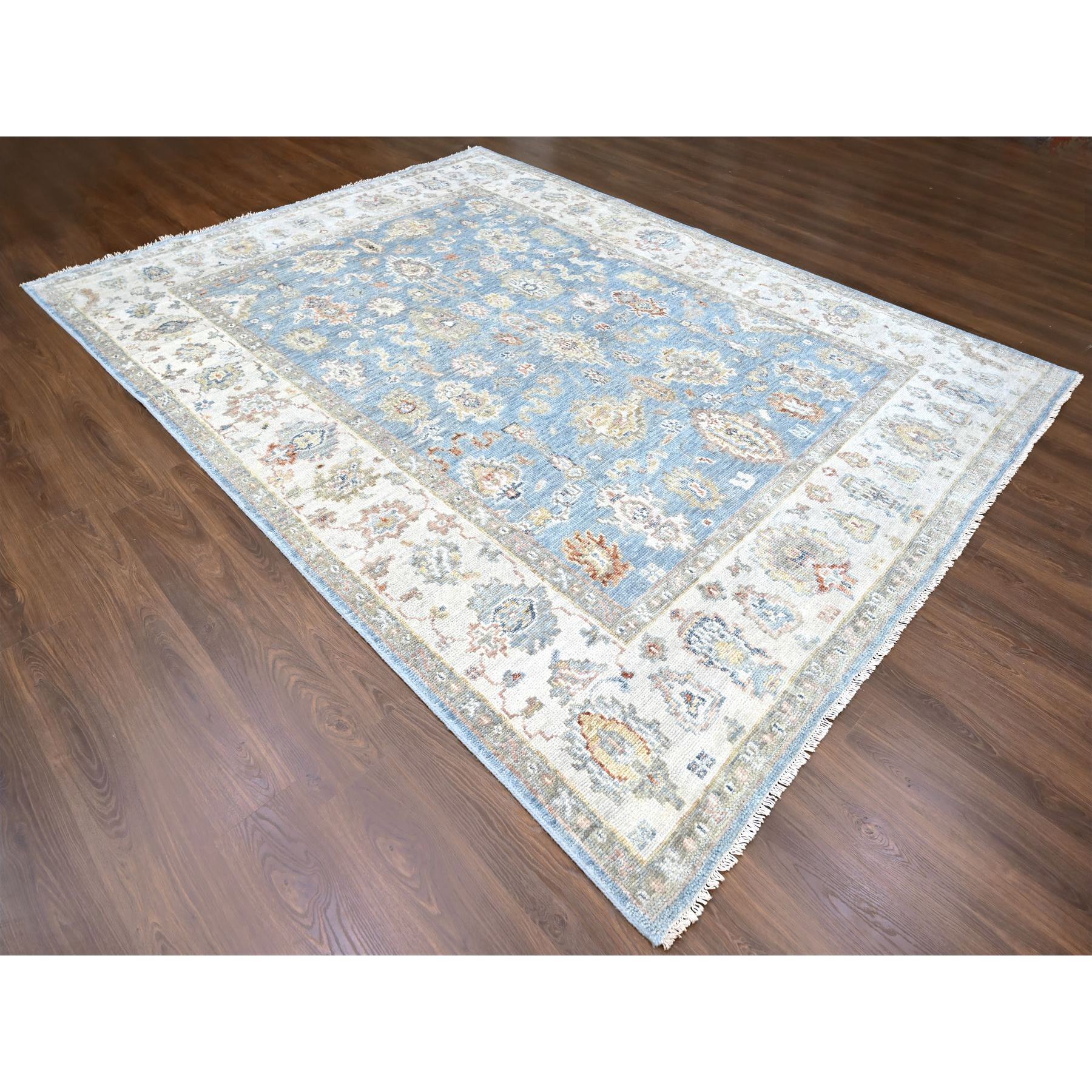 9'2"x11'10" Blue-Gray, Supple Collection, Tone On Tone, Hand Knotted, Soft Velvety Wool, Plush and Lush, Oushak Design, Oriental Rug Sh10241