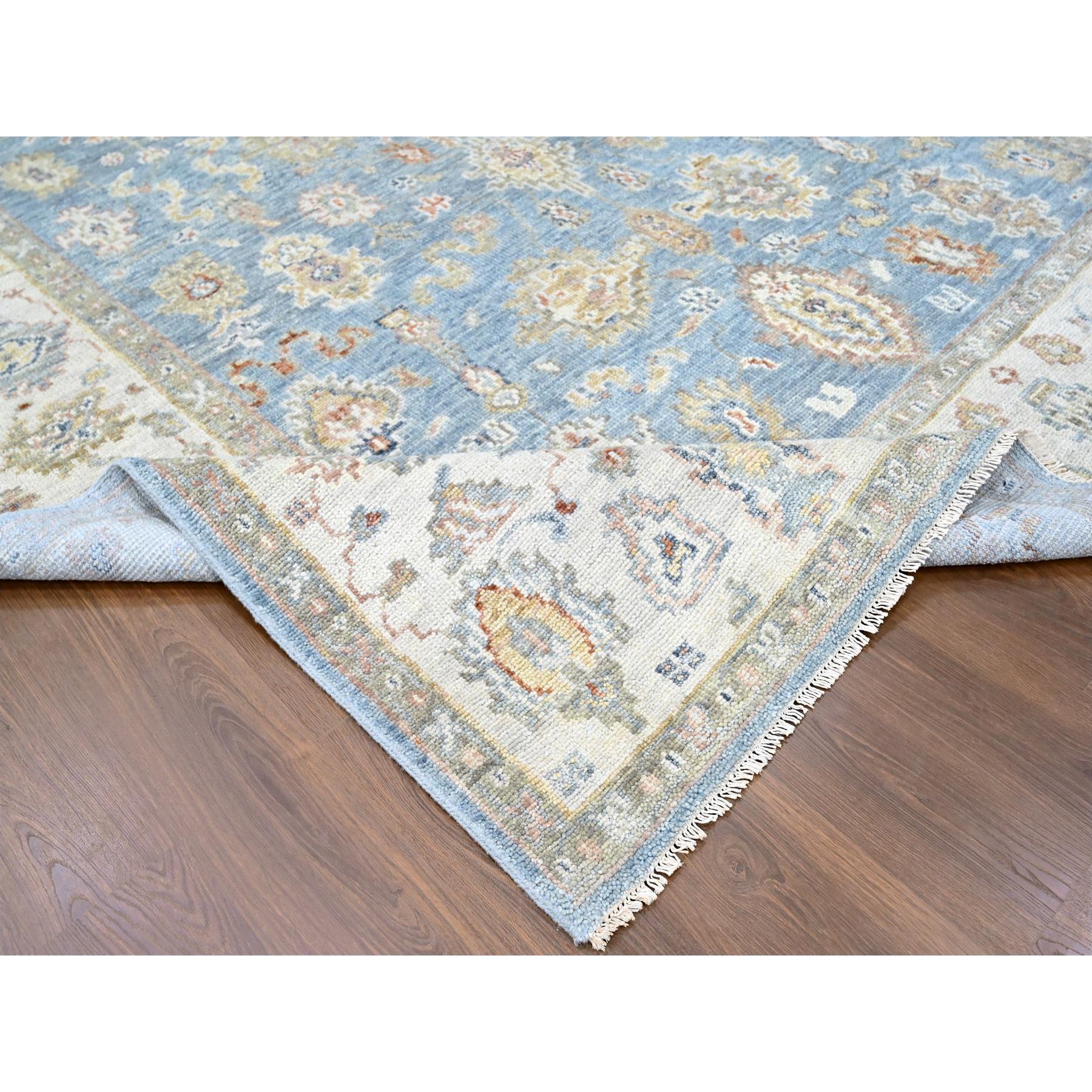 9'2"x11'10" Blue-Gray, Supple Collection, Tone On Tone, Hand Knotted, Soft Velvety Wool, Plush and Lush, Oushak Design, Oriental Rug Sh10241