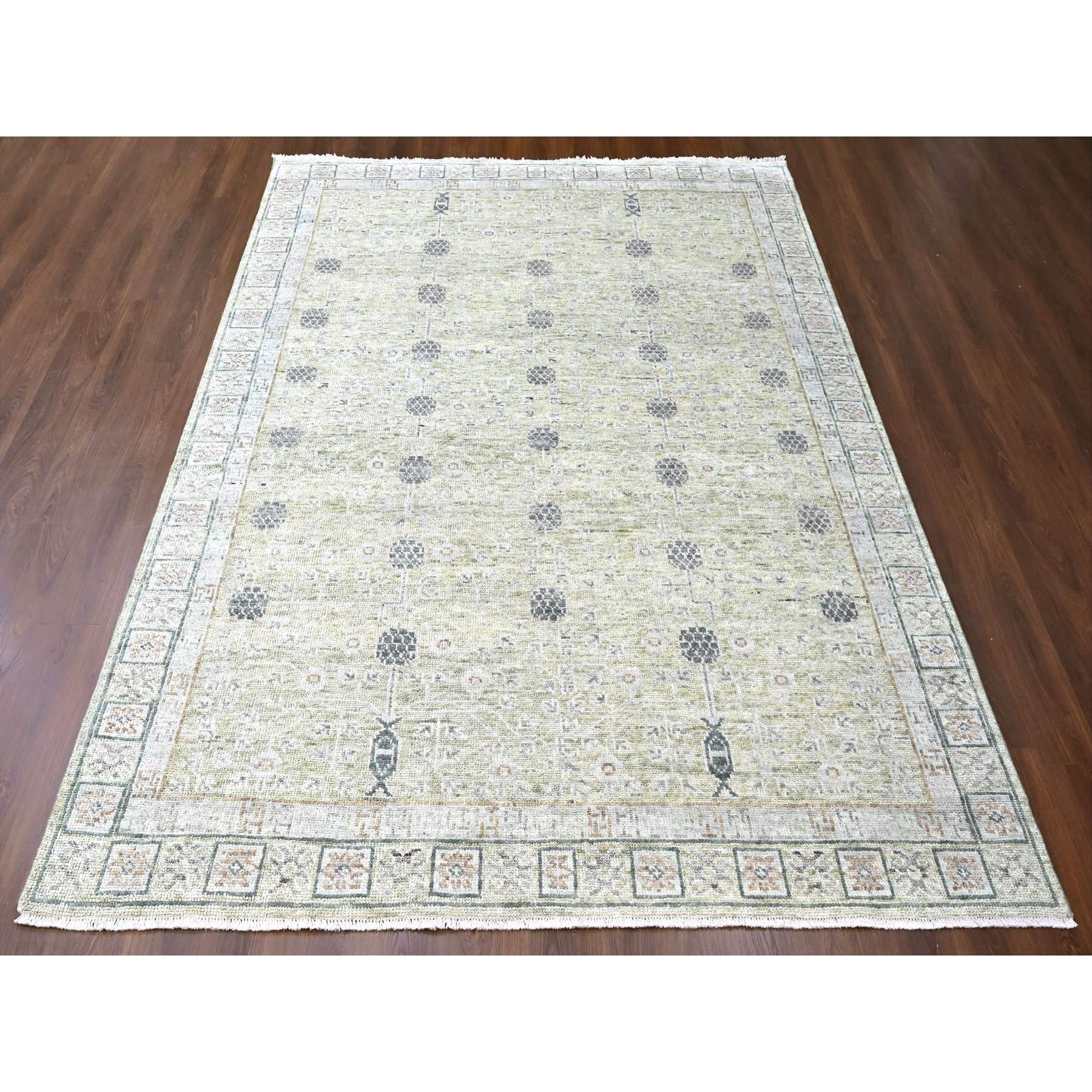 9'x12' Swamp Green, Khotan with Pomegranate Design, Supple Collection, Tone On Tone, Hand Knotted, Soft Vibrant Wool, Plush and Lush, Oriental Rug Sh10242