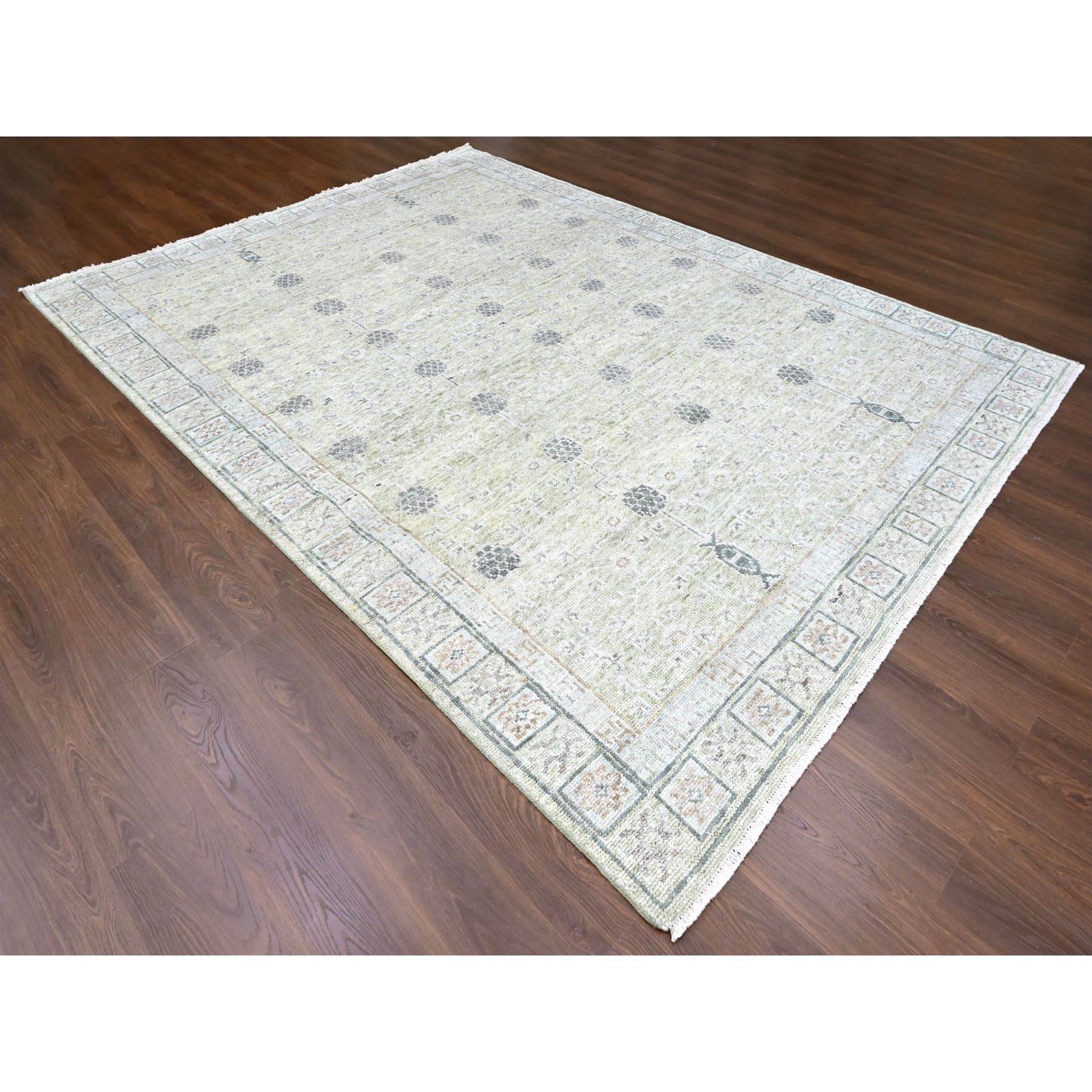 9'x12' Swamp Green, Khotan with Pomegranate Design, Supple Collection, Tone On Tone, Hand Knotted, Soft Vibrant Wool, Plush and Lush, Oriental Rug Sh10242
