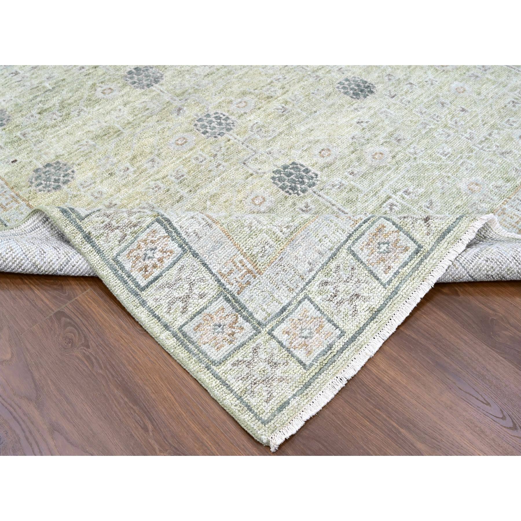 9'x12' Swamp Green, Khotan with Pomegranate Design, Supple Collection, Tone On Tone, Hand Knotted, Soft Vibrant Wool, Plush and Lush, Oriental Rug Sh10242