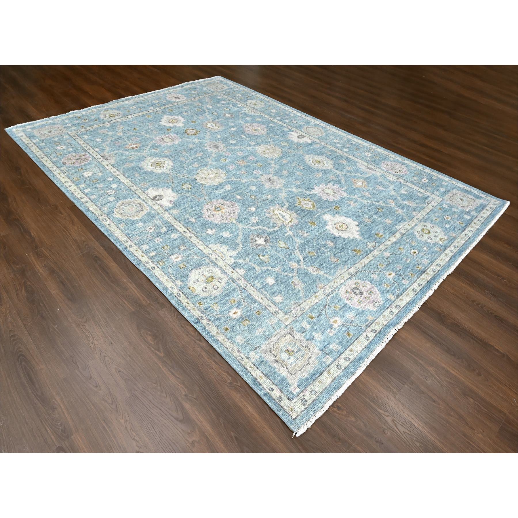 8'10"x12' Cerulean Blue, Supple Collection, Organic Wool, Hand Knotted, Oushak Design, Soft and Plush Pile, Oriental Rug Sh10243