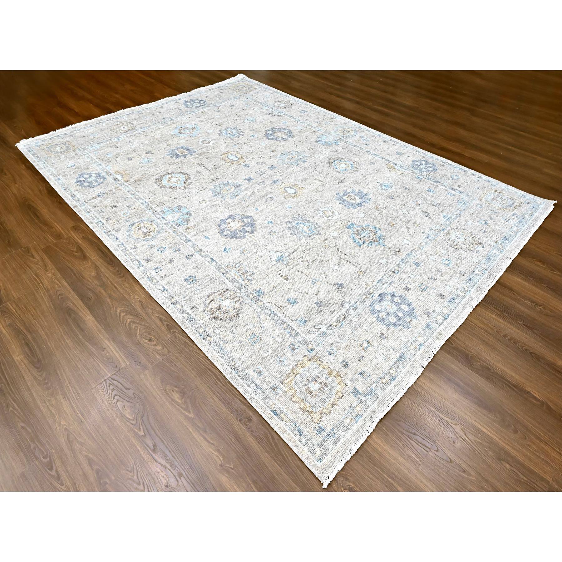 9'x12' Khaki Brown, Supple Collection, Oushak Design, Hand Knotted, Lush and Plush, Pure Wool, Soft Pile, Tone On Tone, Veggie Dyes, Oriental Rug Sh10244