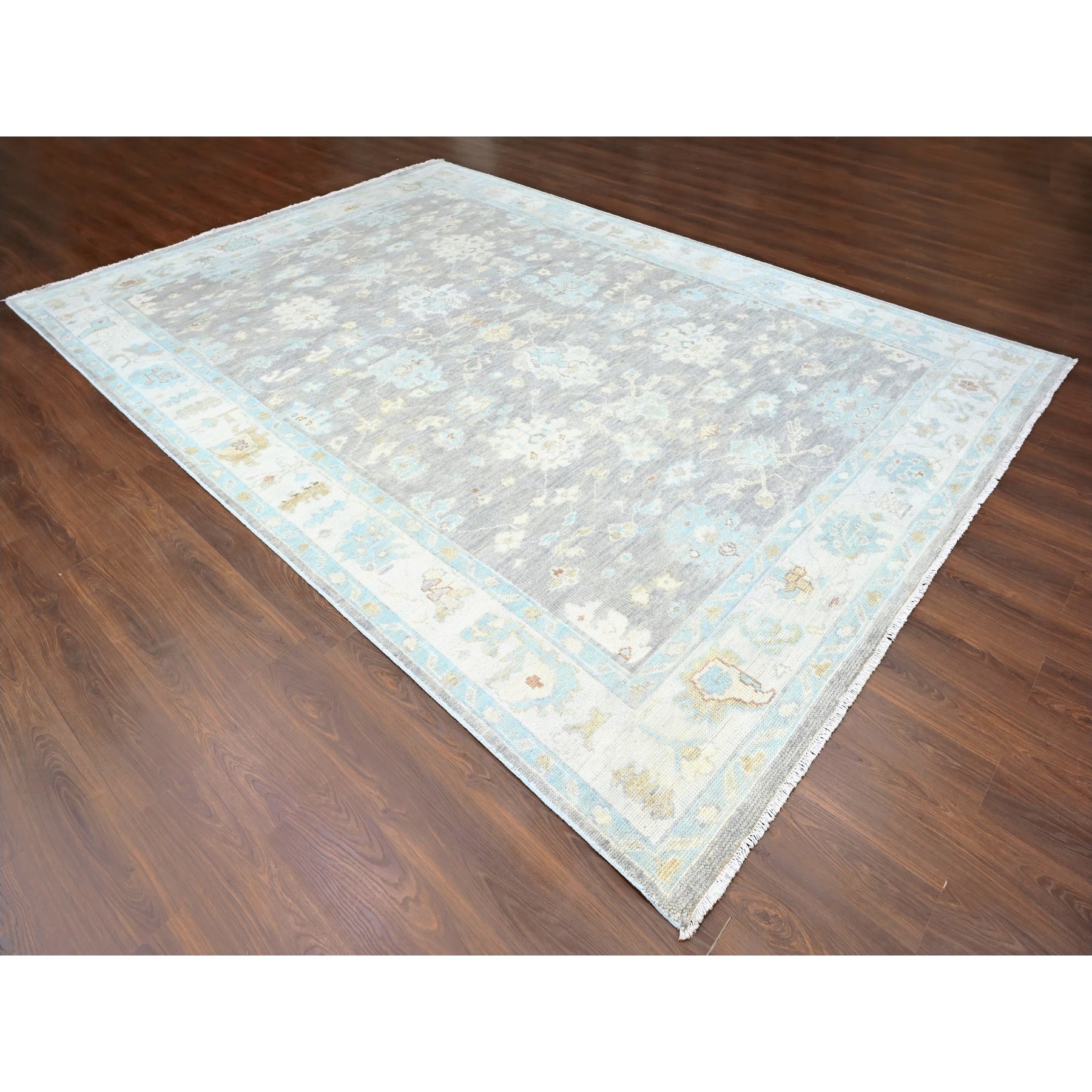 10'x14' Fossil Gray, Supple Collection, Tone On Tone, Hand Knotted, Soft Velvety Wool, Plush and Lush, Oushak Design, Oriental Rug Sh10245