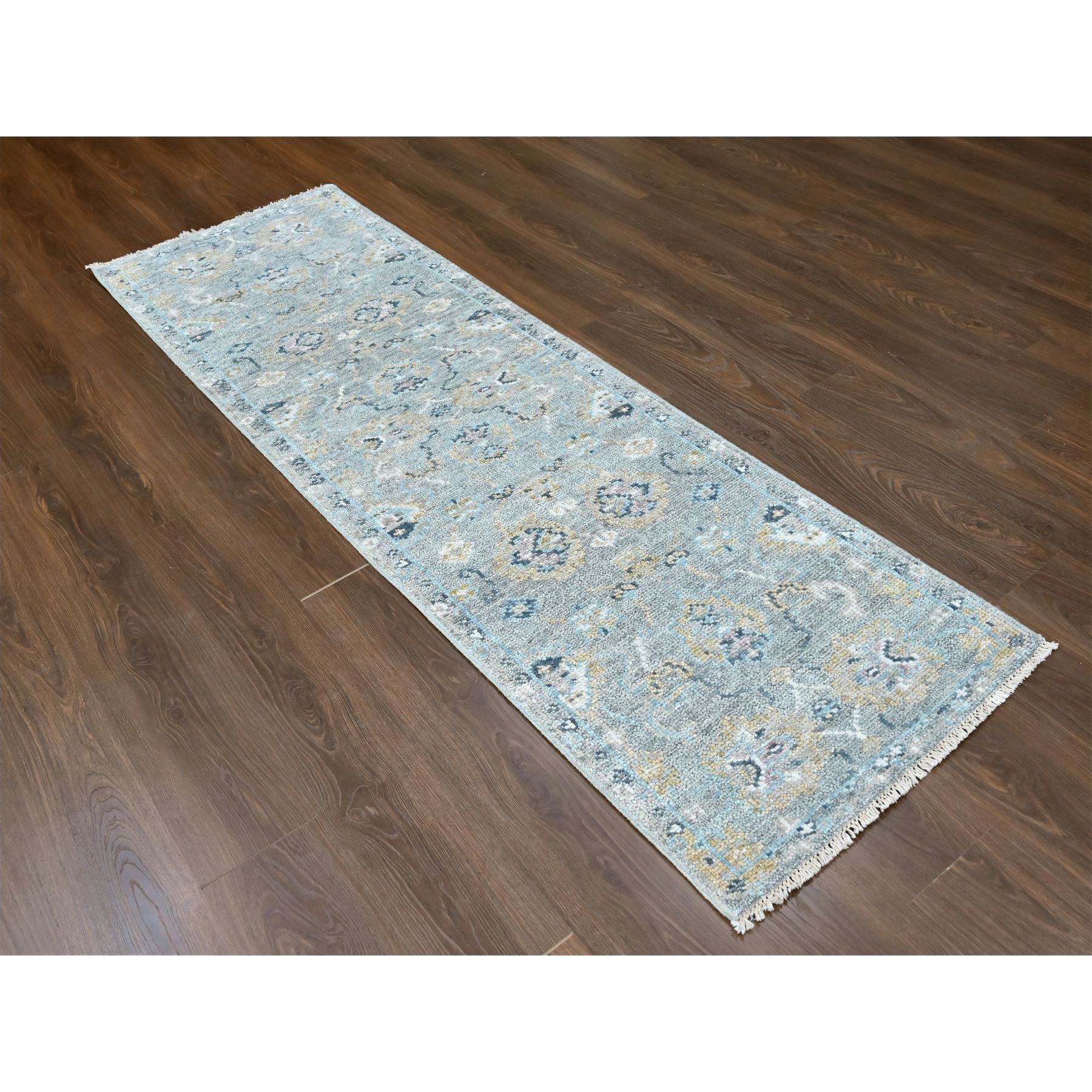 2'5"x8'6" Spanish Gray, Tone On Tone, Oushak Design, Hand Knotted, Lush and Plush, Supple Collection, All Wool, Soft Pile, Natural Dyes, Runner, Oriental Rug Sh10246