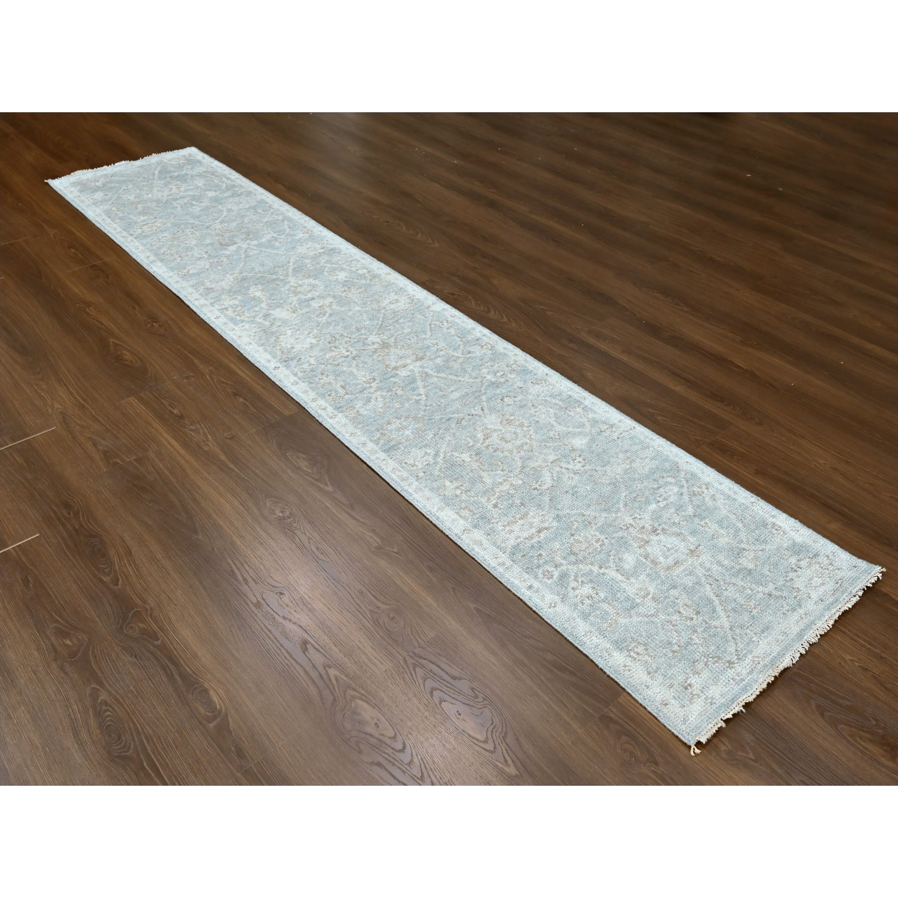 2'5"x11'3" Flint Gray, Oushak Design, Supple Collection, Tone On Tone, Hand Knotted, Pure Wool, Plush and Lush, Runner, Oriental Rug Sh10248