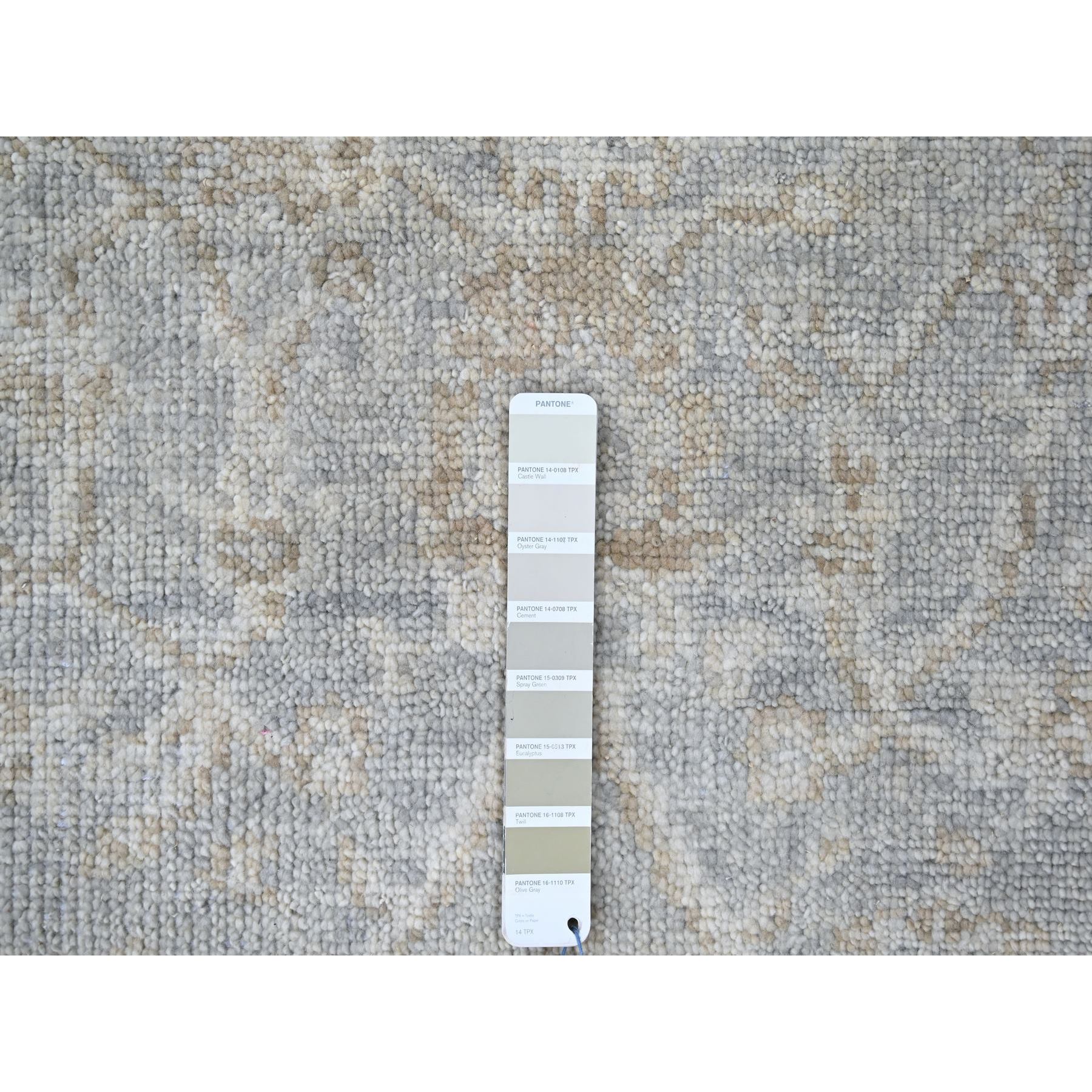 2'5"x11'3" Flint Gray, Oushak Design, Supple Collection, Tone On Tone, Hand Knotted, Pure Wool, Plush and Lush, Runner, Oriental Rug Sh10248