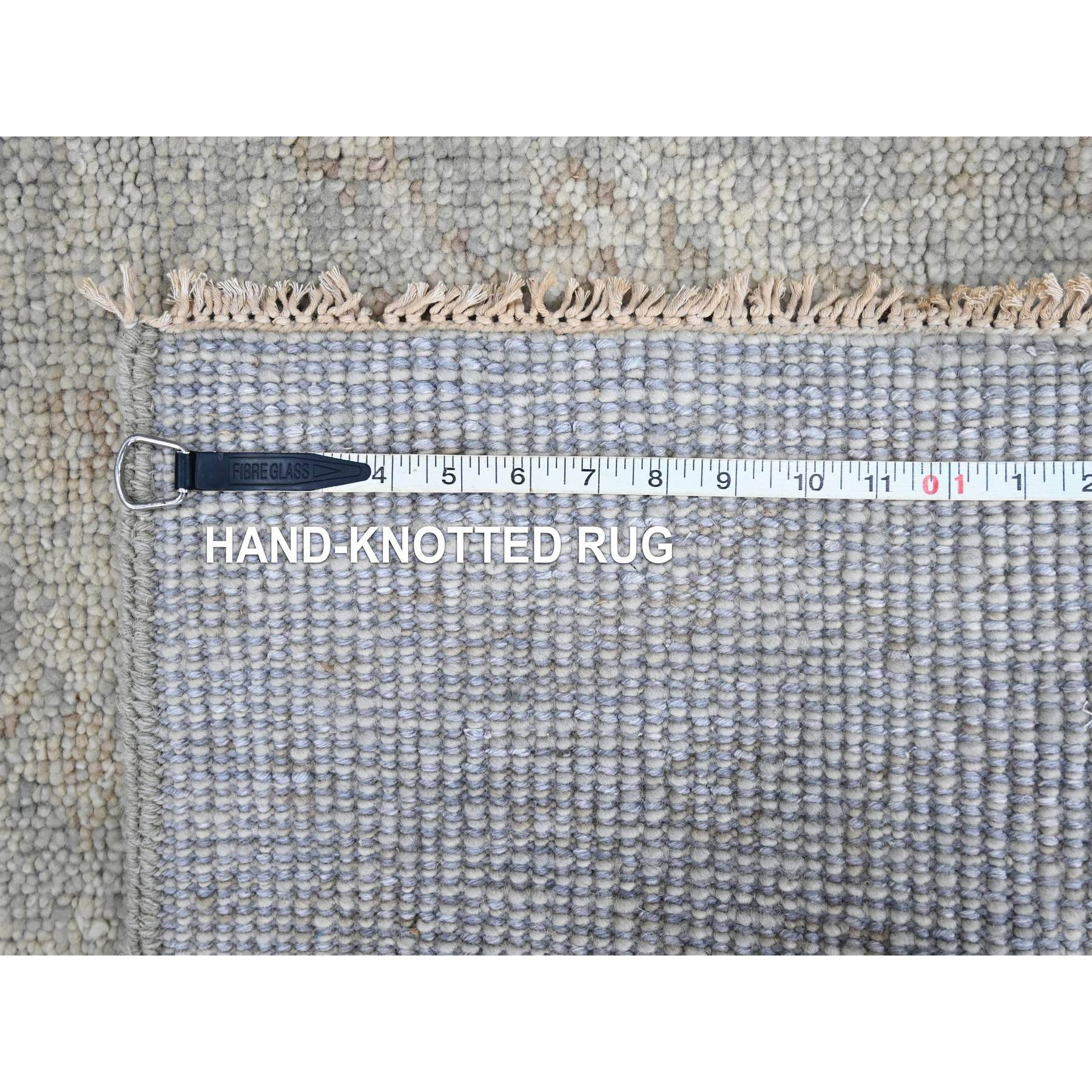 2'7"x11'5" Misty Gray, Supple Collection, Oushak All Over Design, Soft Velvety Wool, Hand Knotted, Vegetable Dyes, Runner, Oriental Rug Sh10250