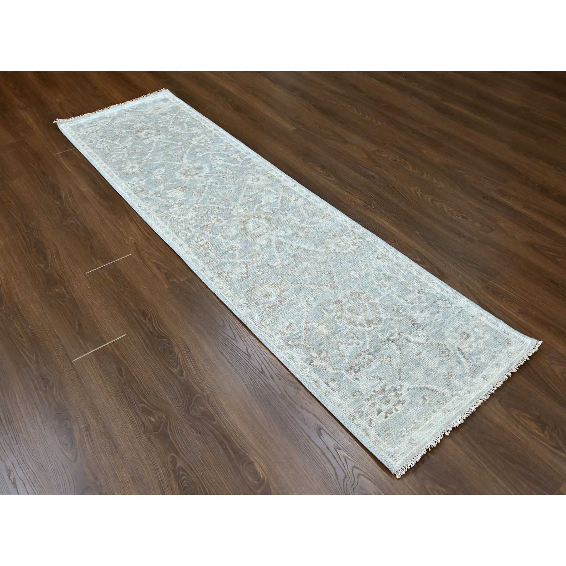 2'5"x8'4" Cloud Gray, Supple Collection, Oushak Design, Tone On Tone, Hand Knotted, Soft Vibrant Wool Pile, Plush and Lush, Runner, Oriental Rug Sh10253