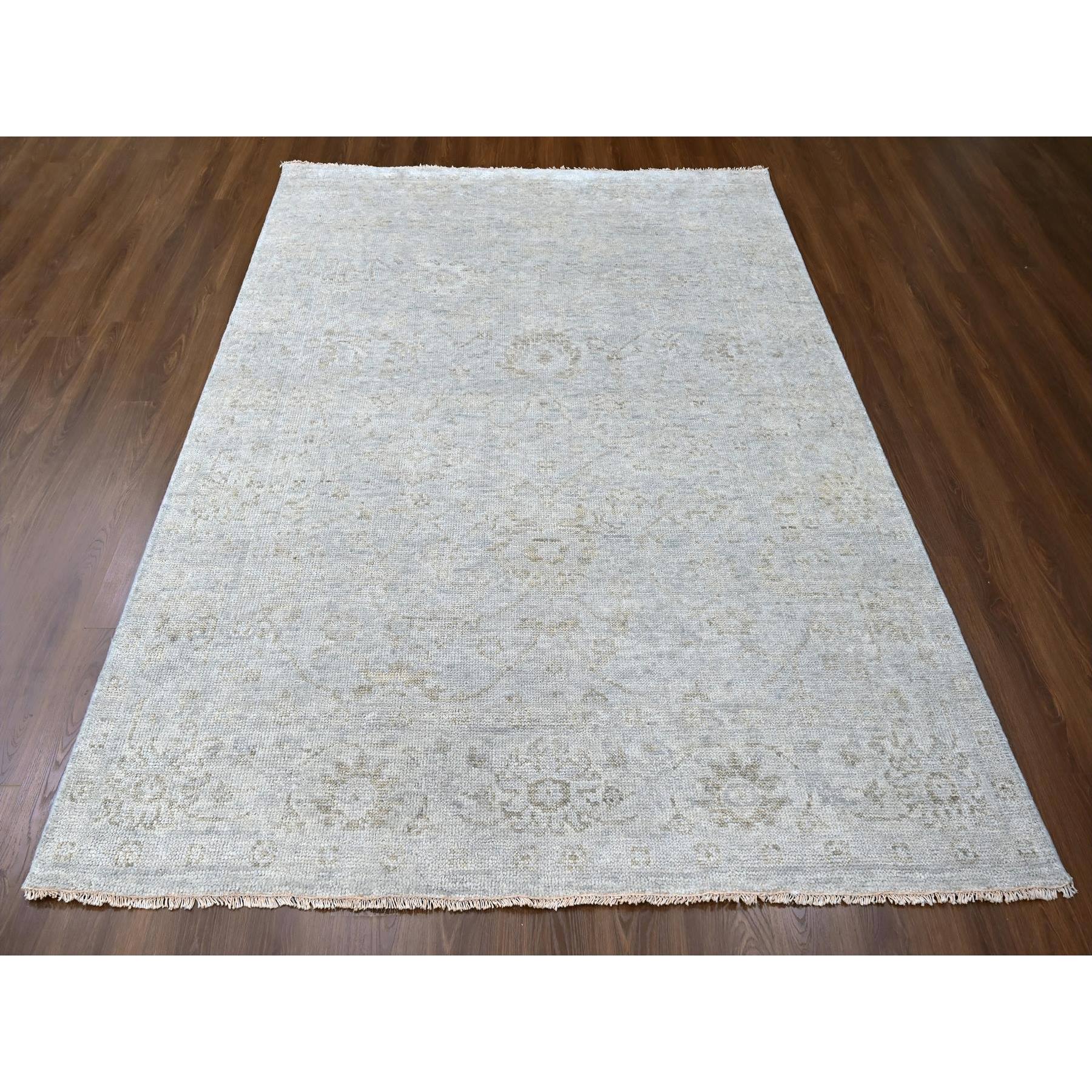 7'8"x9'10" Stone Gray, Supple Collection, Oushak All Over Design, Soft Velvety Wool, Hand Knotted, Vegetable Dyes, Oriental Rug Sh10260
