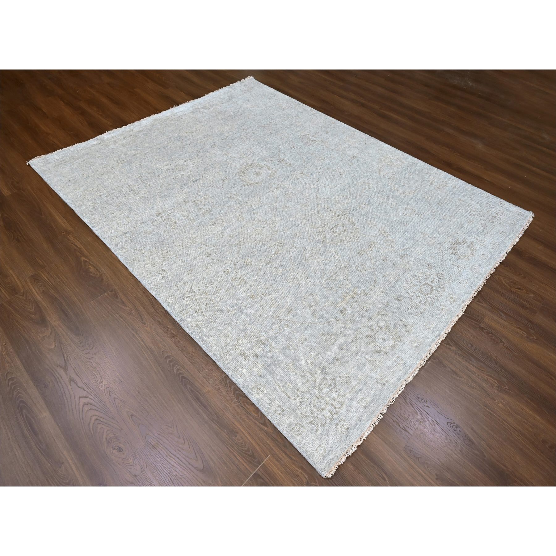 7'8"x9'10" Stone Gray, Supple Collection, Oushak All Over Design, Soft Velvety Wool, Hand Knotted, Vegetable Dyes, Oriental Rug Sh10260
