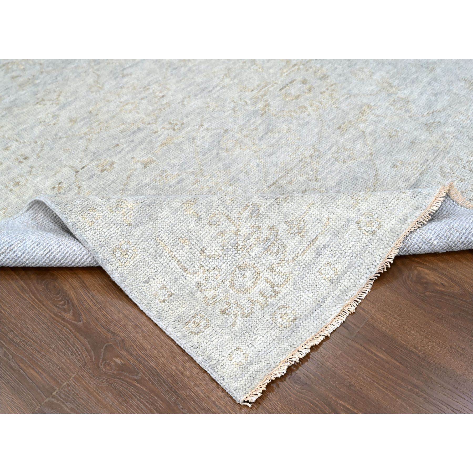 7'8"x9'10" Stone Gray, Supple Collection, Oushak All Over Design, Soft Velvety Wool, Hand Knotted, Vegetable Dyes, Oriental Rug Sh10260