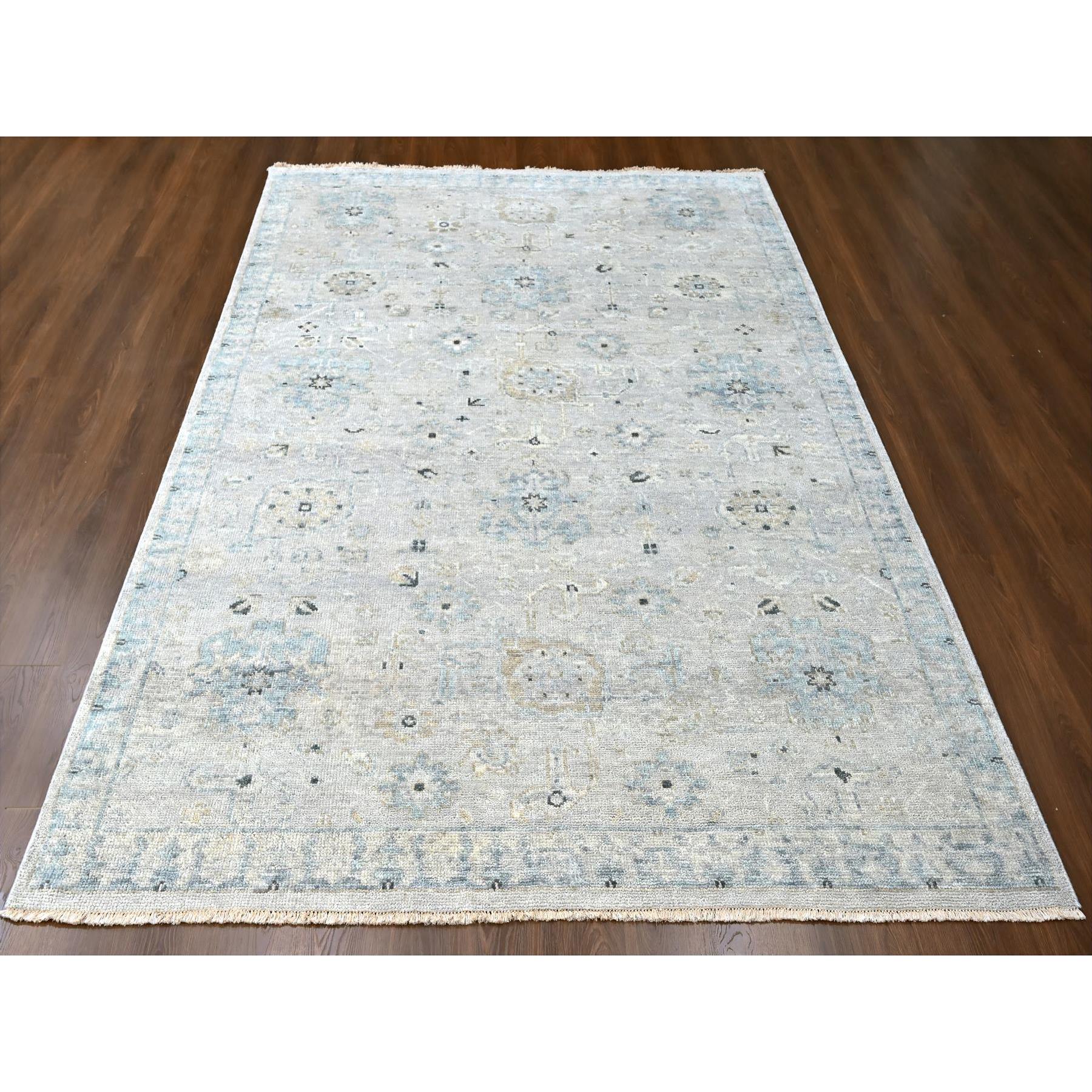 8'6"x11'4" Oyster Gray, Supple Collection, Oushak All Over Design, Soft Velvety Wool, Hand Knotted, Natural Dyes, Oriental Rug Sh10263