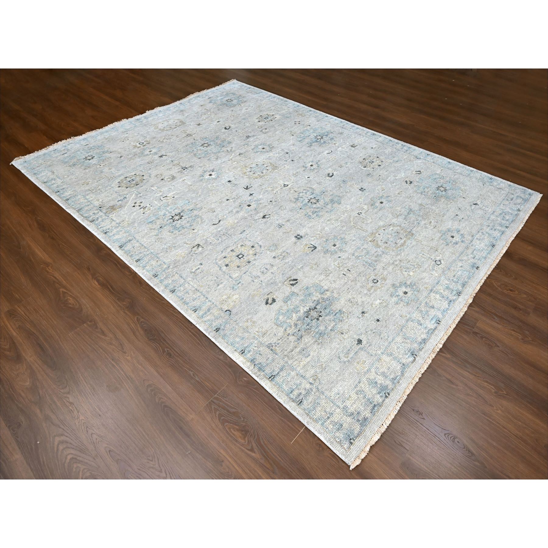 8'6"x11'4" Oyster Gray, Supple Collection, Oushak All Over Design, Soft Velvety Wool, Hand Knotted, Natural Dyes, Oriental Rug Sh10263