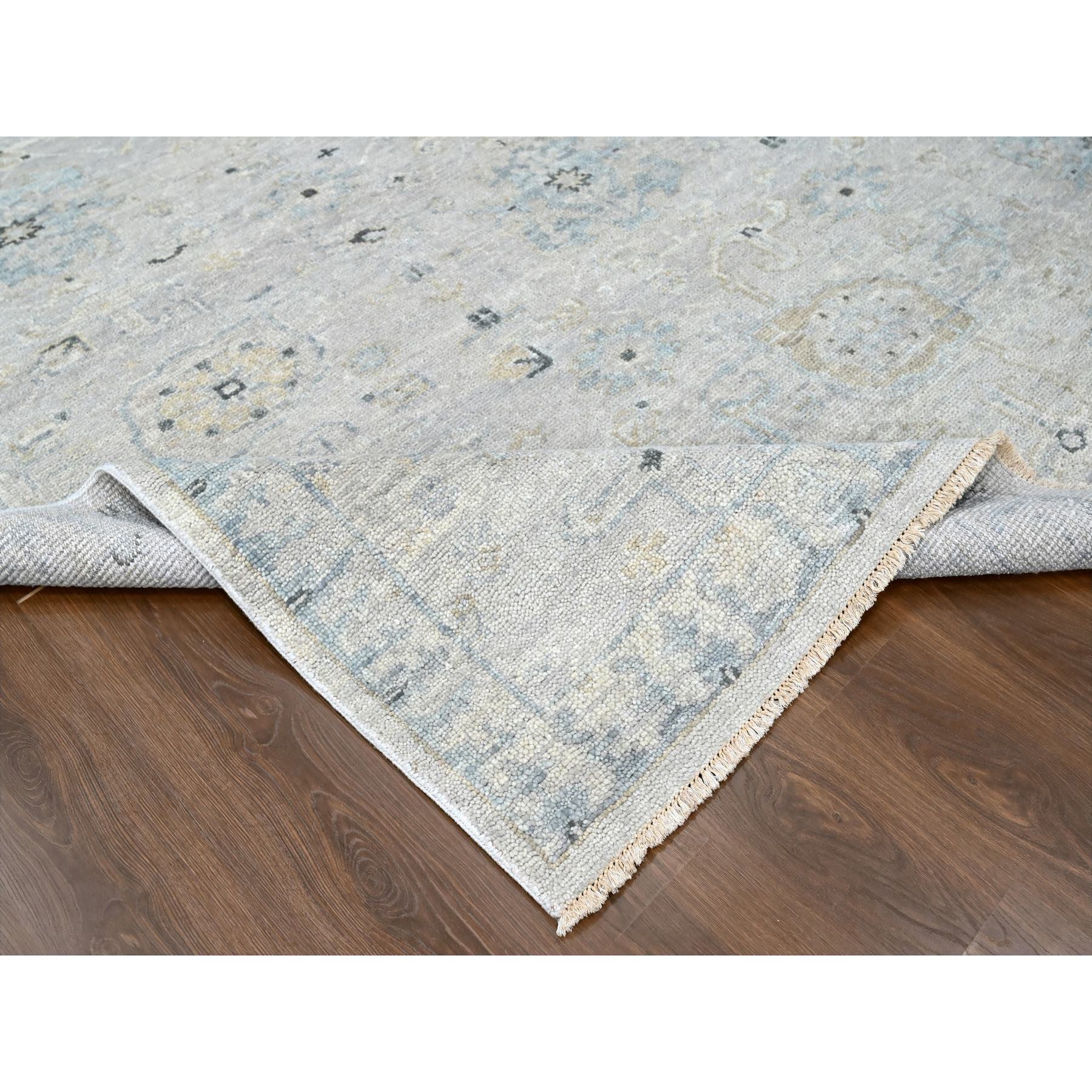 8'6"x11'4" Oyster Gray, Supple Collection, Oushak All Over Design, Soft Velvety Wool, Hand Knotted, Natural Dyes, Oriental Rug Sh10263