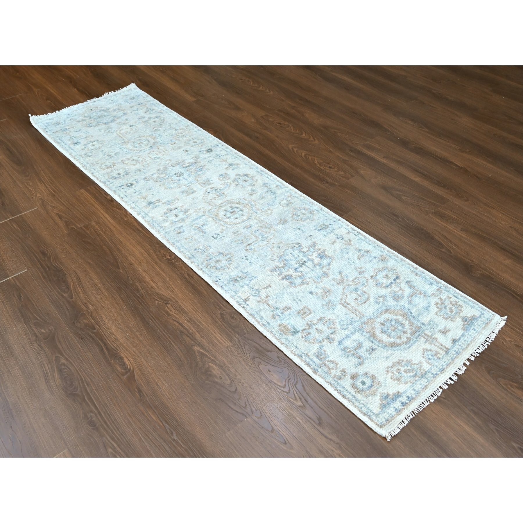 2'4"x8'8" Pastel Gray, Oushak Design, Supple Collection, Tone On Tone, Hand Knotted, Pure Wool, Plush and Lush, Runner, Oriental Rug Sh10264