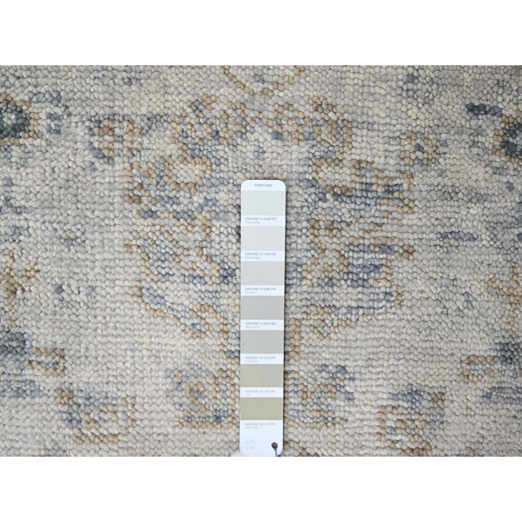 2'4"x8'8" Pastel Gray, Oushak Design, Supple Collection, Tone On Tone, Hand Knotted, Pure Wool, Plush and Lush, Runner, Oriental Rug Sh10264