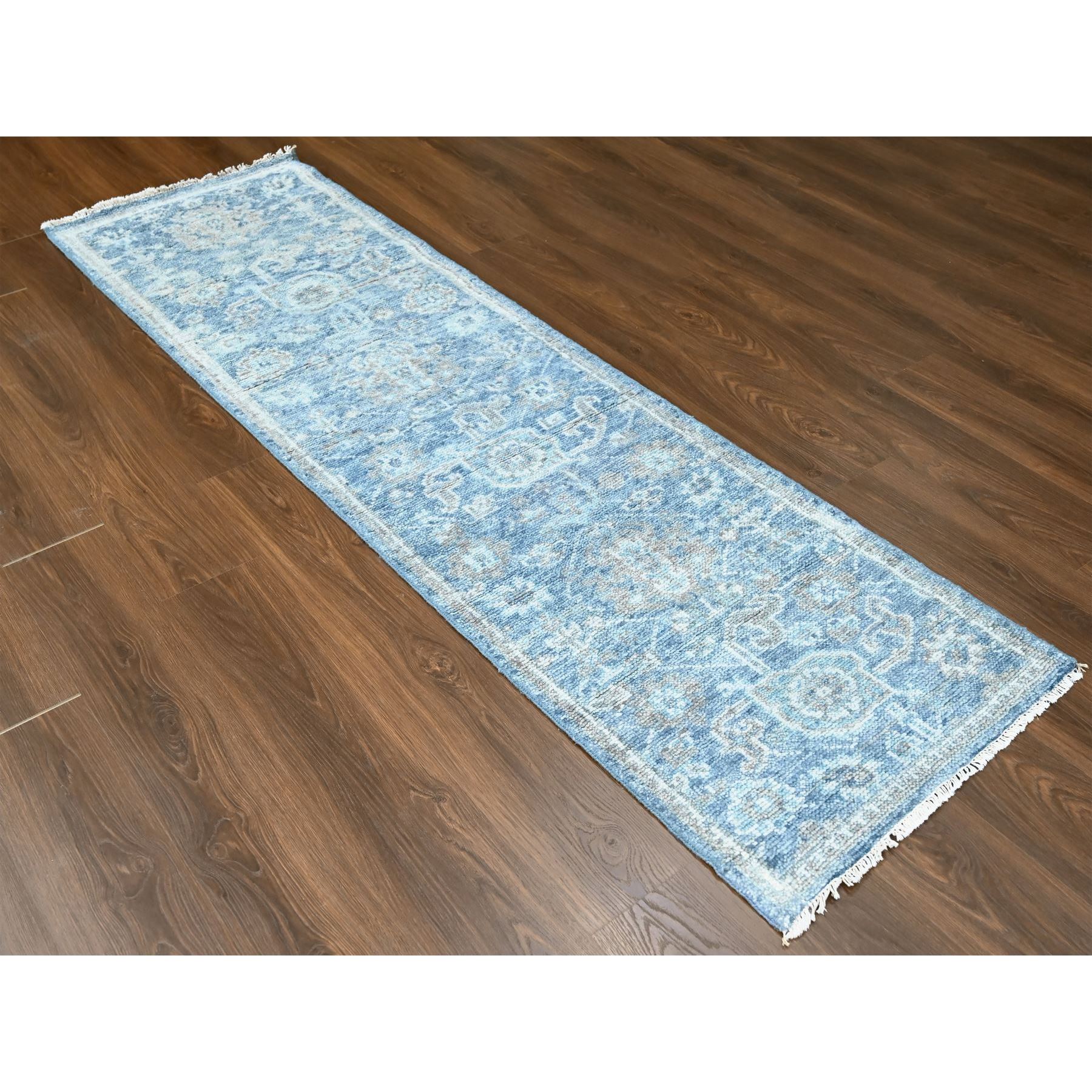 2'6"x8'5" Imperial Blue, Supple Collection, Oushak Design, Tone On Tone, Hand Knotted, Soft Vibrant Wool, Plush and Lush, Runner, Oriental Rug Sh10265