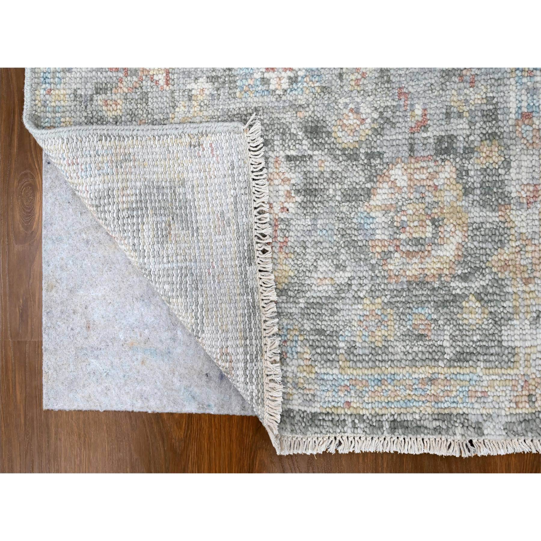 2'6"x8'10" Misty Gray, Oushak Design, Supple Collection, Tone On Tone, Hand Knotted, Soft Vibrant Wool Pile, Plush and Lush, Runner, Oriental Rug Sh10266