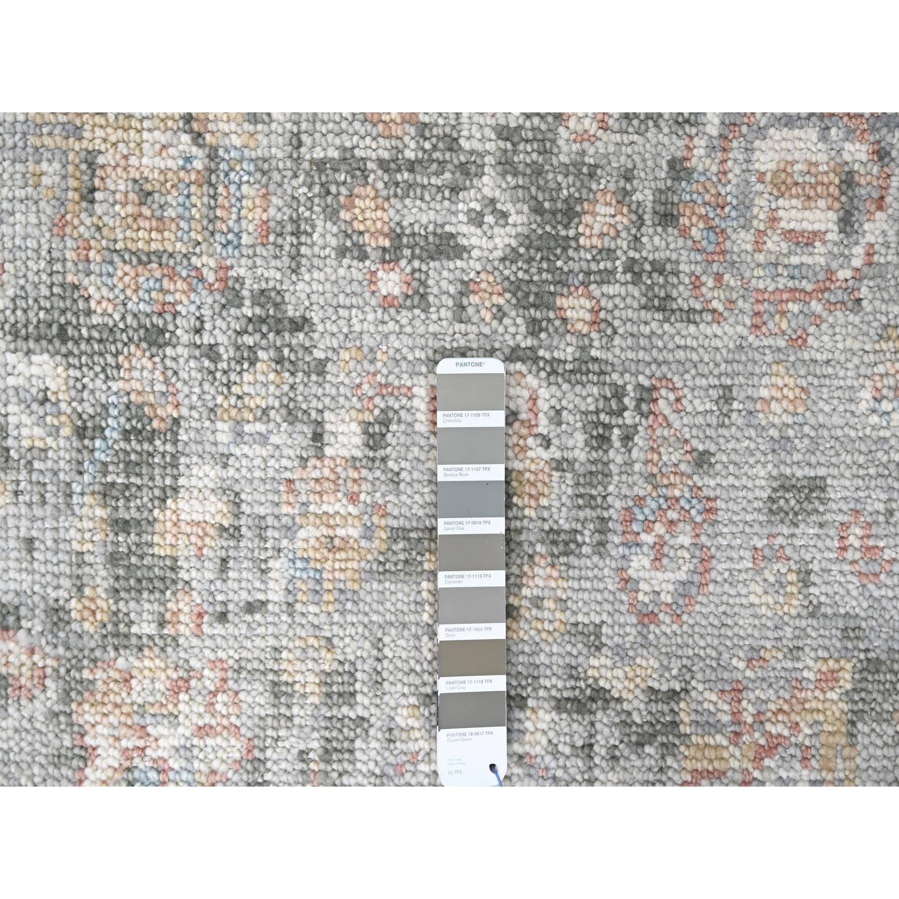 2'6"x8'10" Misty Gray, Oushak Design, Supple Collection, Tone On Tone, Hand Knotted, Soft Vibrant Wool Pile, Plush and Lush, Runner, Oriental Rug Sh10266