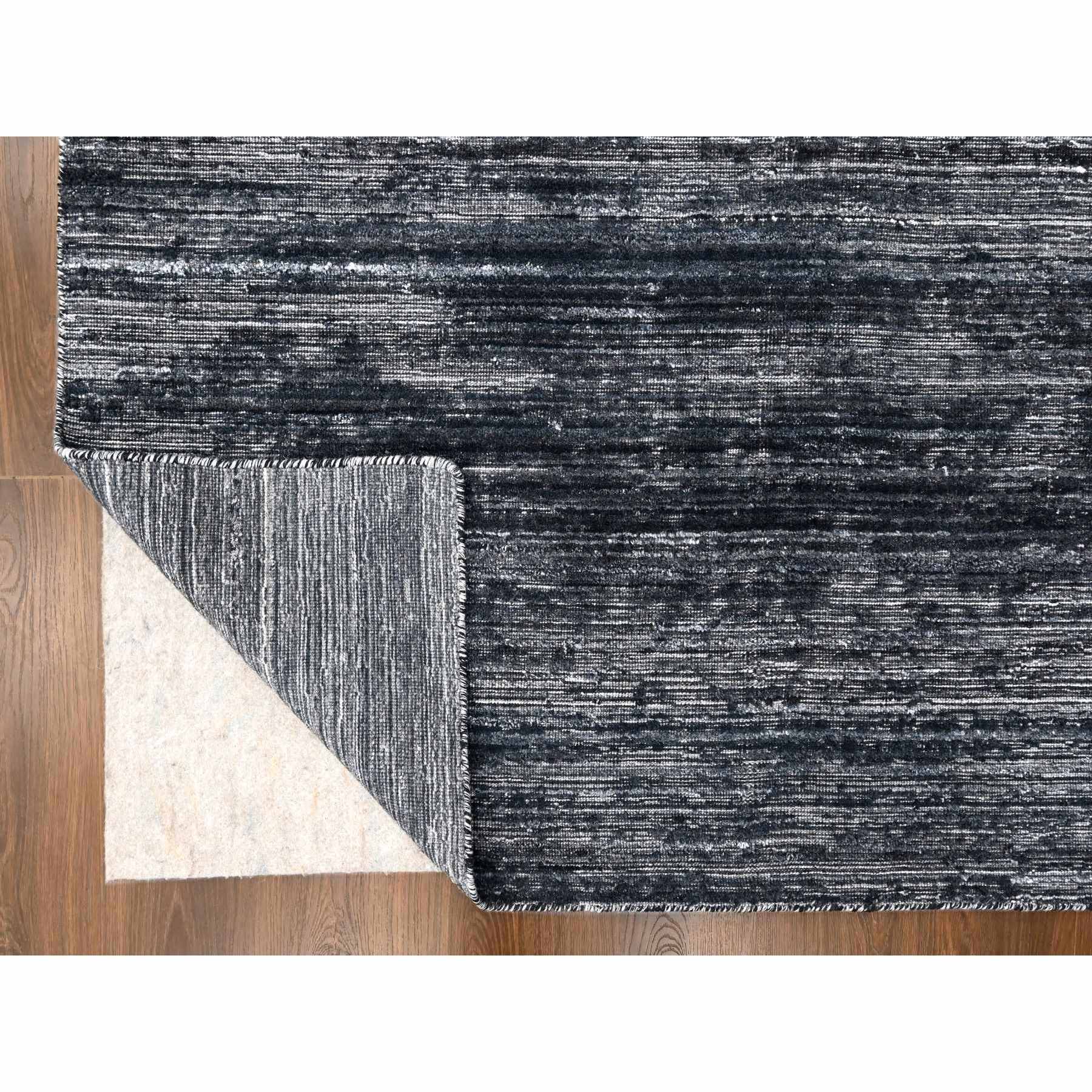 8'3"x10' Onyx Black with a mix of Ivory, Modern Design, Hand Loomed, Wool and Plant Based Silk, Textured Pile, Oriental Rug Sh10268