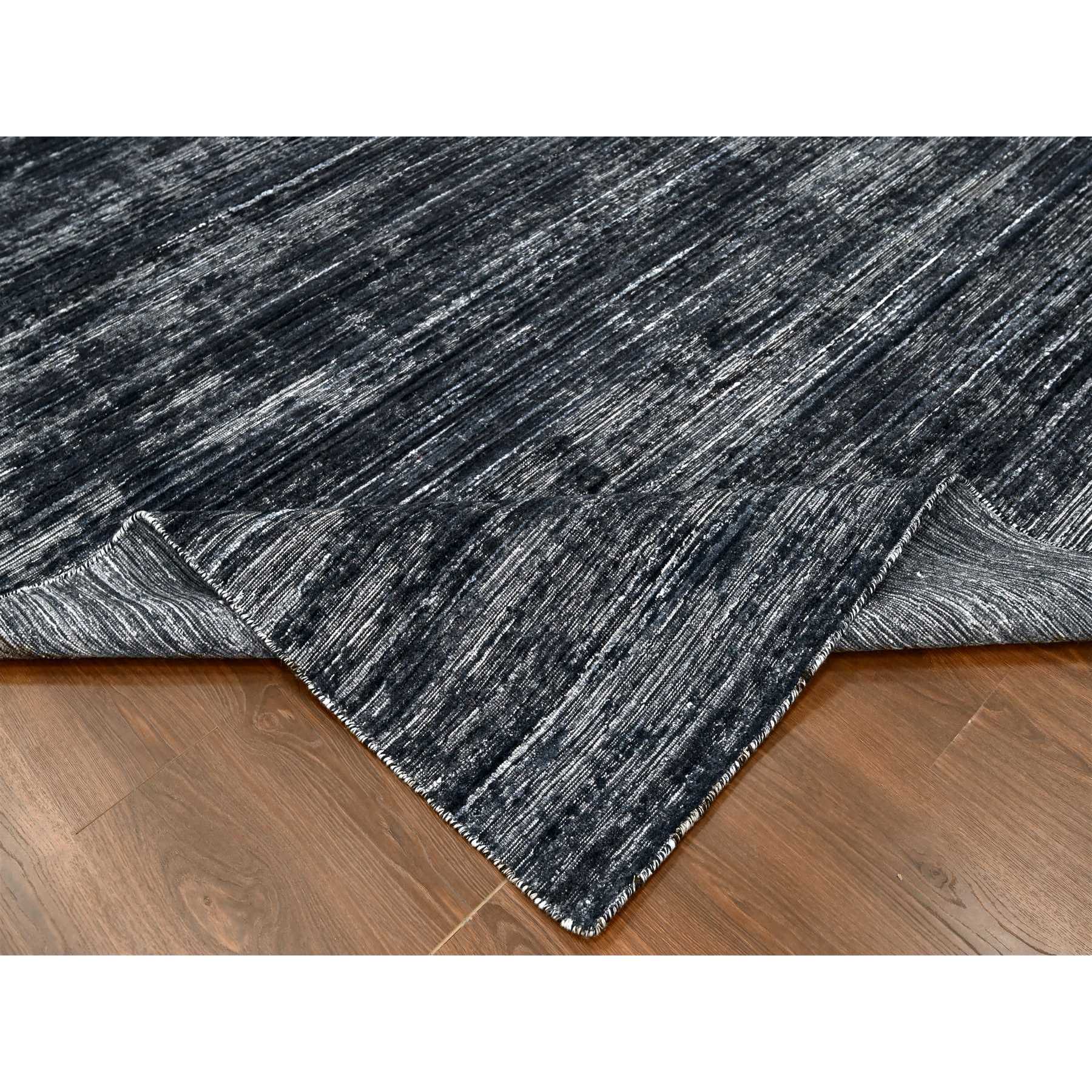 8'3"x10' Onyx Black with a mix of Ivory, Modern Design, Hand Loomed, Wool and Plant Based Silk, Textured Pile, Oriental Rug Sh10268