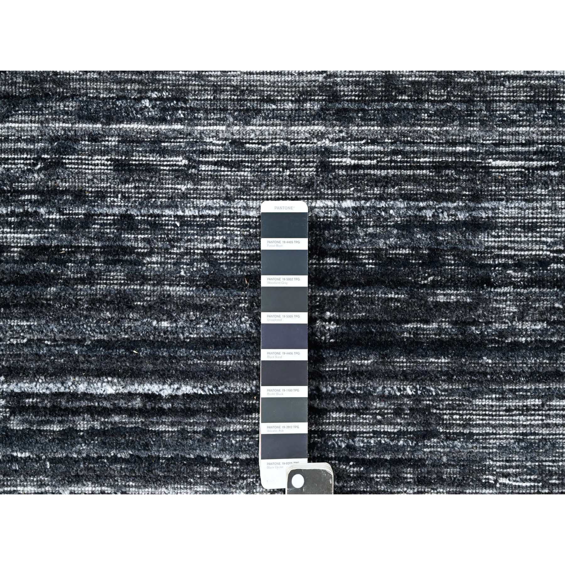 8'3"x10' Onyx Black with a mix of Ivory, Modern Design, Hand Loomed, Wool and Plant Based Silk, Textured Pile, Oriental Rug Sh10268