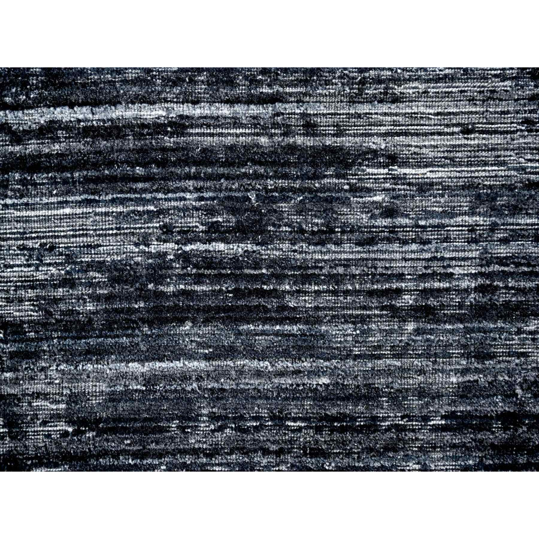 8'3"x10' Onyx Black with a mix of Ivory, Modern Design, Hand Loomed, Wool and Plant Based Silk, Textured Pile, Oriental Rug Sh10268