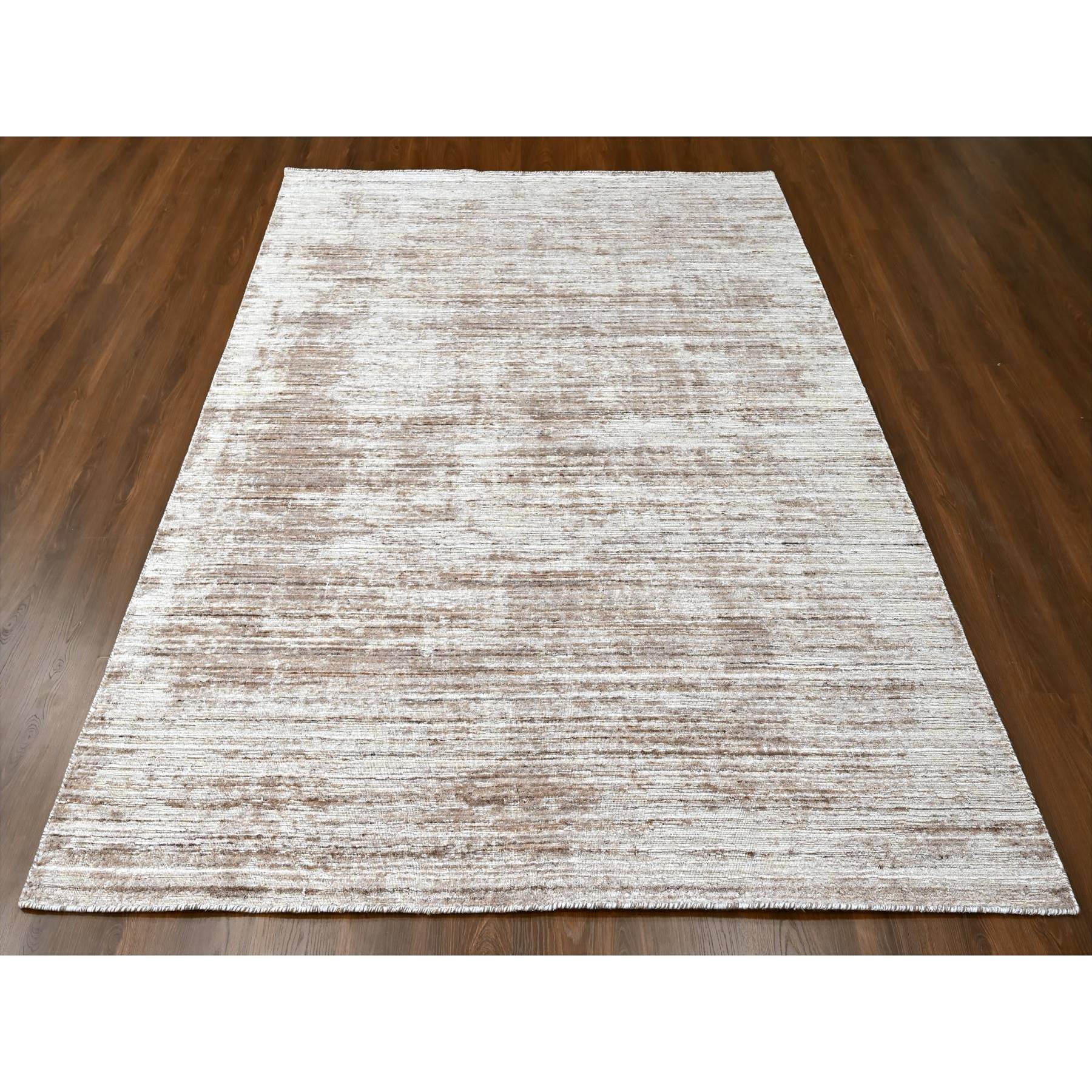 8'x10' Shades of Brown, Hand Loomed, Wool and Plant Based Silk, Textured Pile, Borderless, Modern Design, Oriental Rug Sh10269