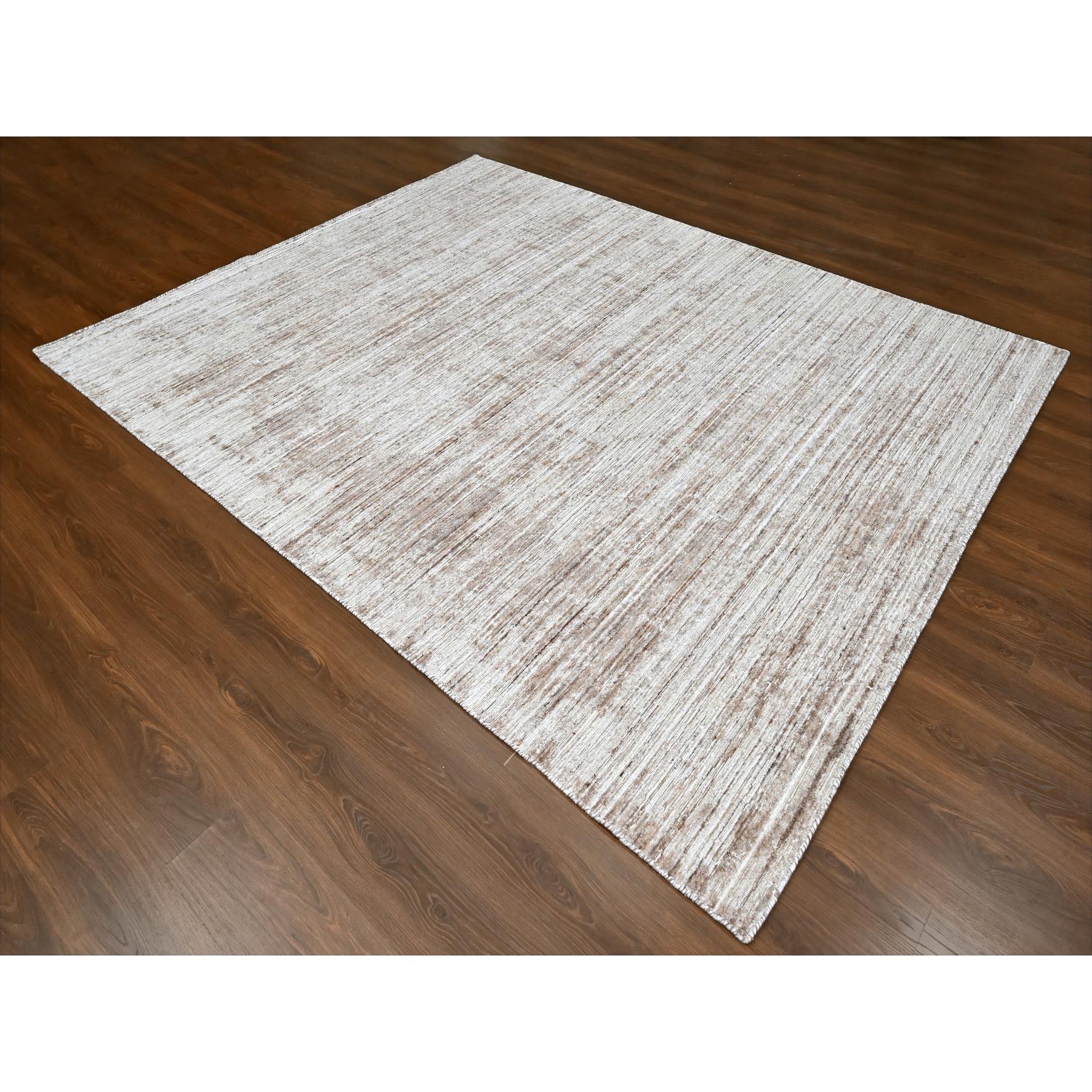 8'x10' Shades of Brown, Hand Loomed, Wool and Plant Based Silk, Textured Pile, Borderless, Modern Design, Oriental Rug Sh10269