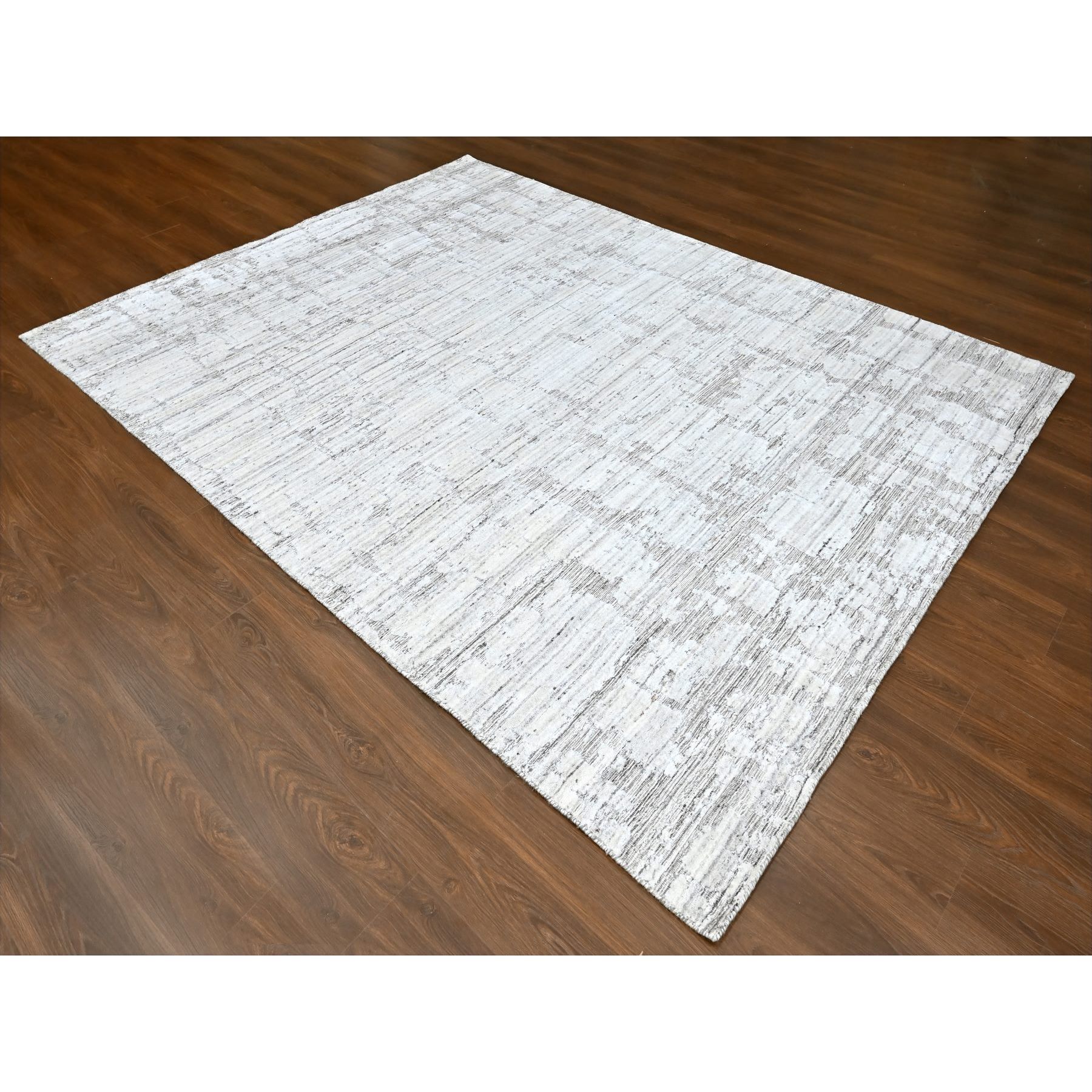 8'x10' Bone White, Hand Loomed, Wool and Plant Based Silk, Textured Pile, Modern Design, Oriental Rug Sh10270
