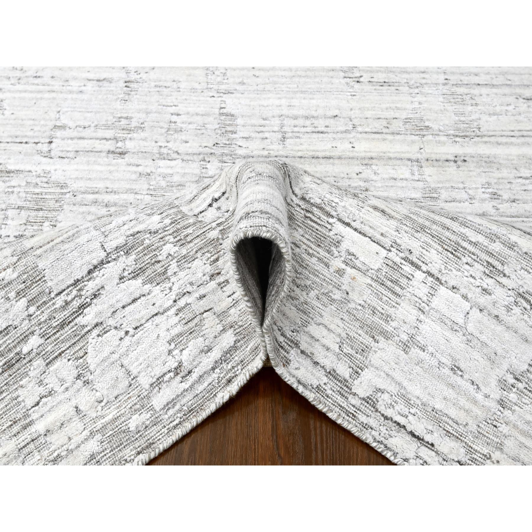 8'x10' Bone White, Hand Loomed, Wool and Plant Based Silk, Textured Pile, Modern Design, Oriental Rug Sh10270