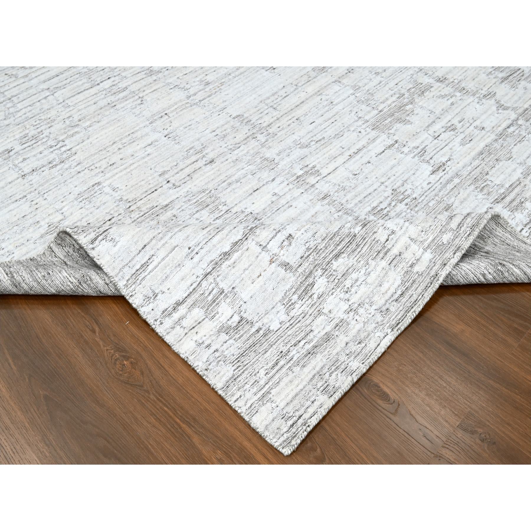 8'x10' Bone White, Hand Loomed, Wool and Plant Based Silk, Textured Pile, Modern Design, Oriental Rug Sh10270