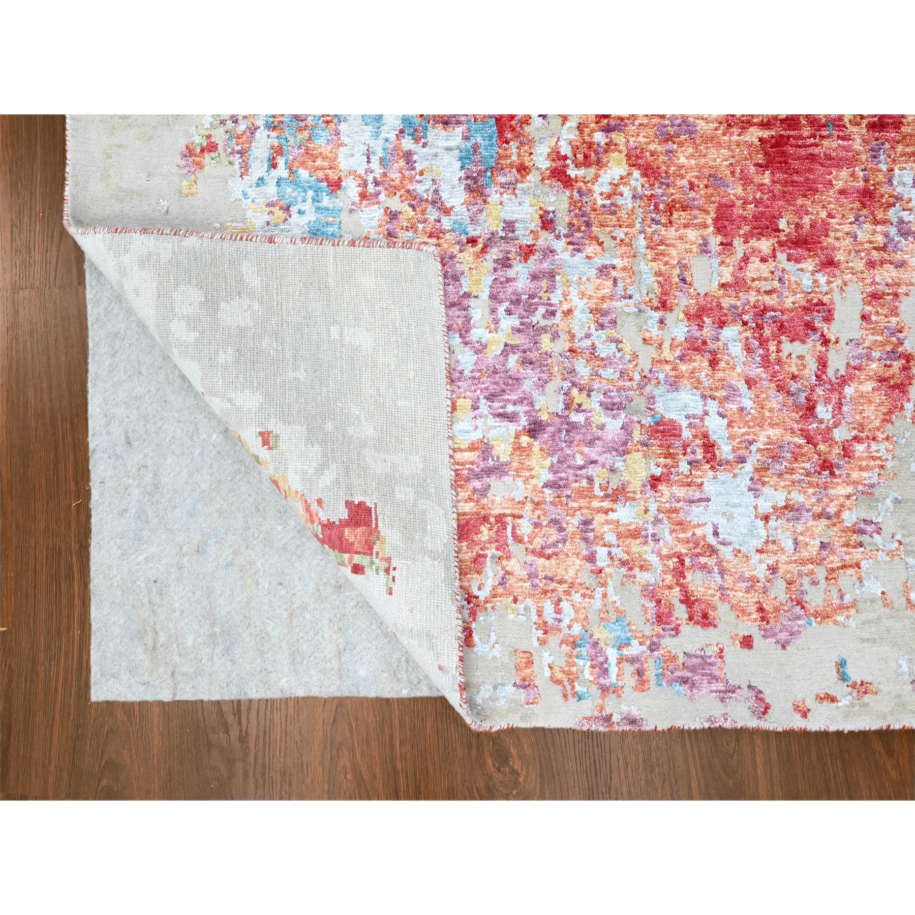 9'1"x12' Imperial Red, Colorful Abstract Design, Wool and Plant Based Silk, Hand Knotted, Nepali Weave, Modern, Oriental Rug Sh10271